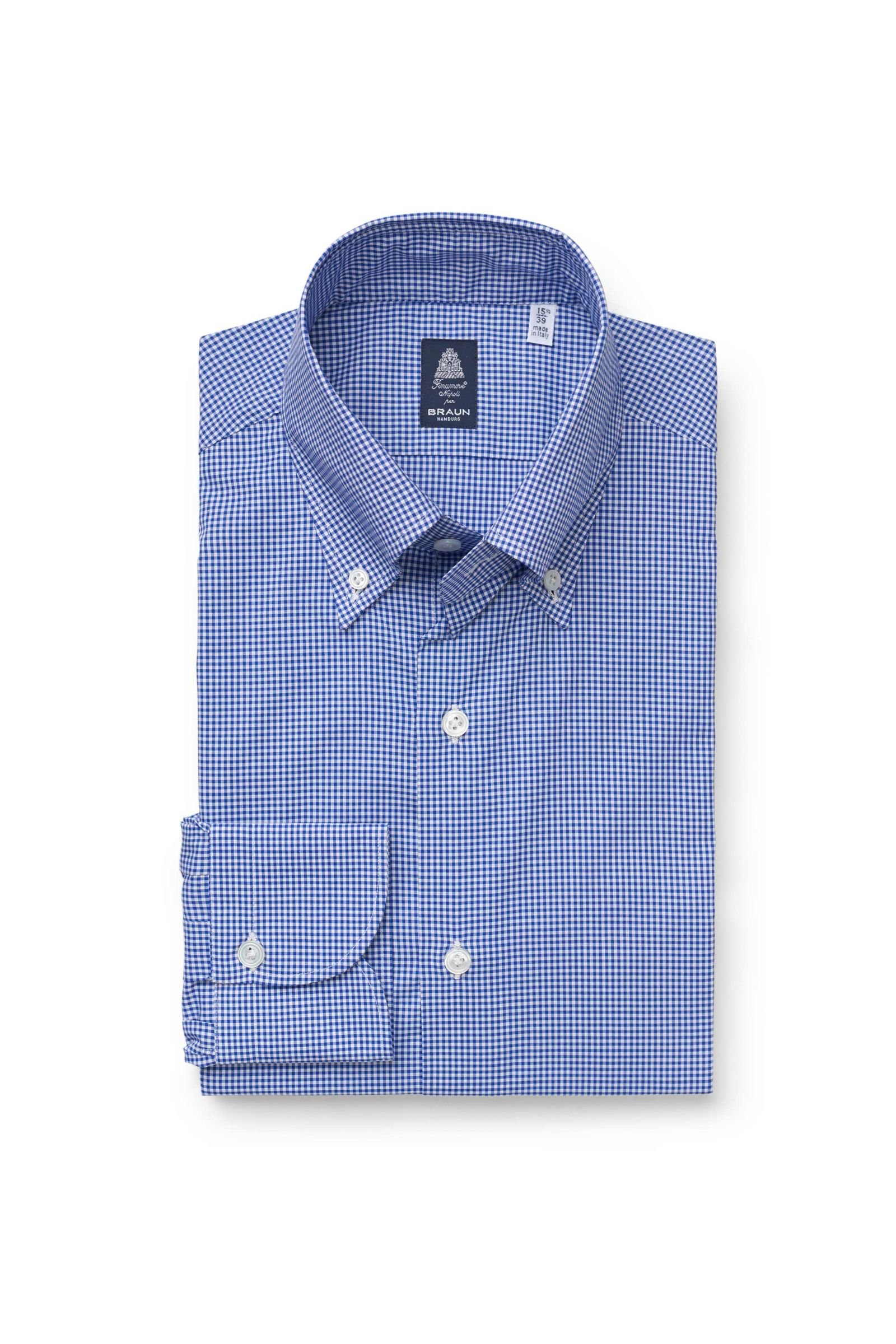 Business shirt 'Lucio Napoli' button-down collar dark blue checked