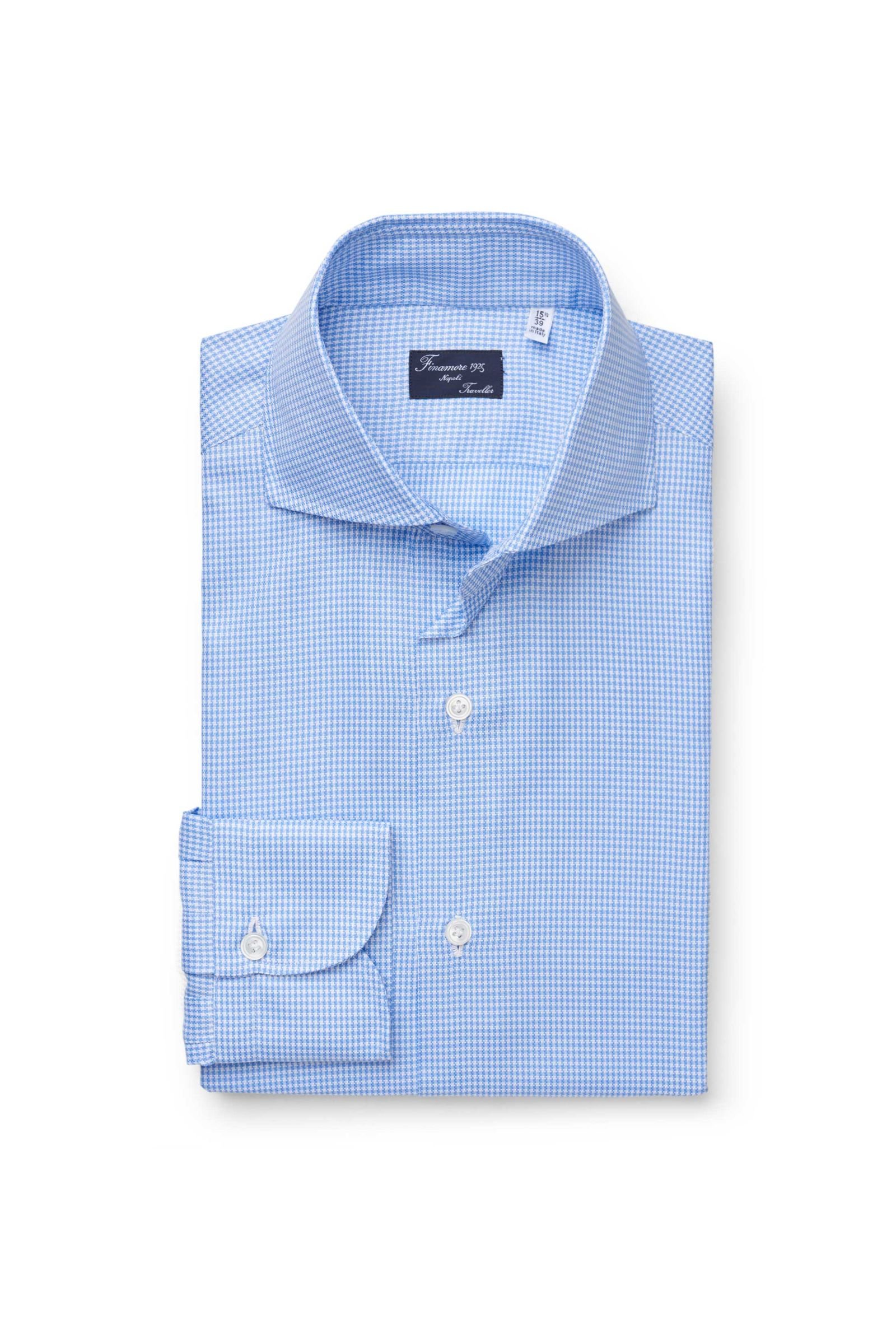 Oxford shirt 'Eduardo Napoli' shark collar light blue checked