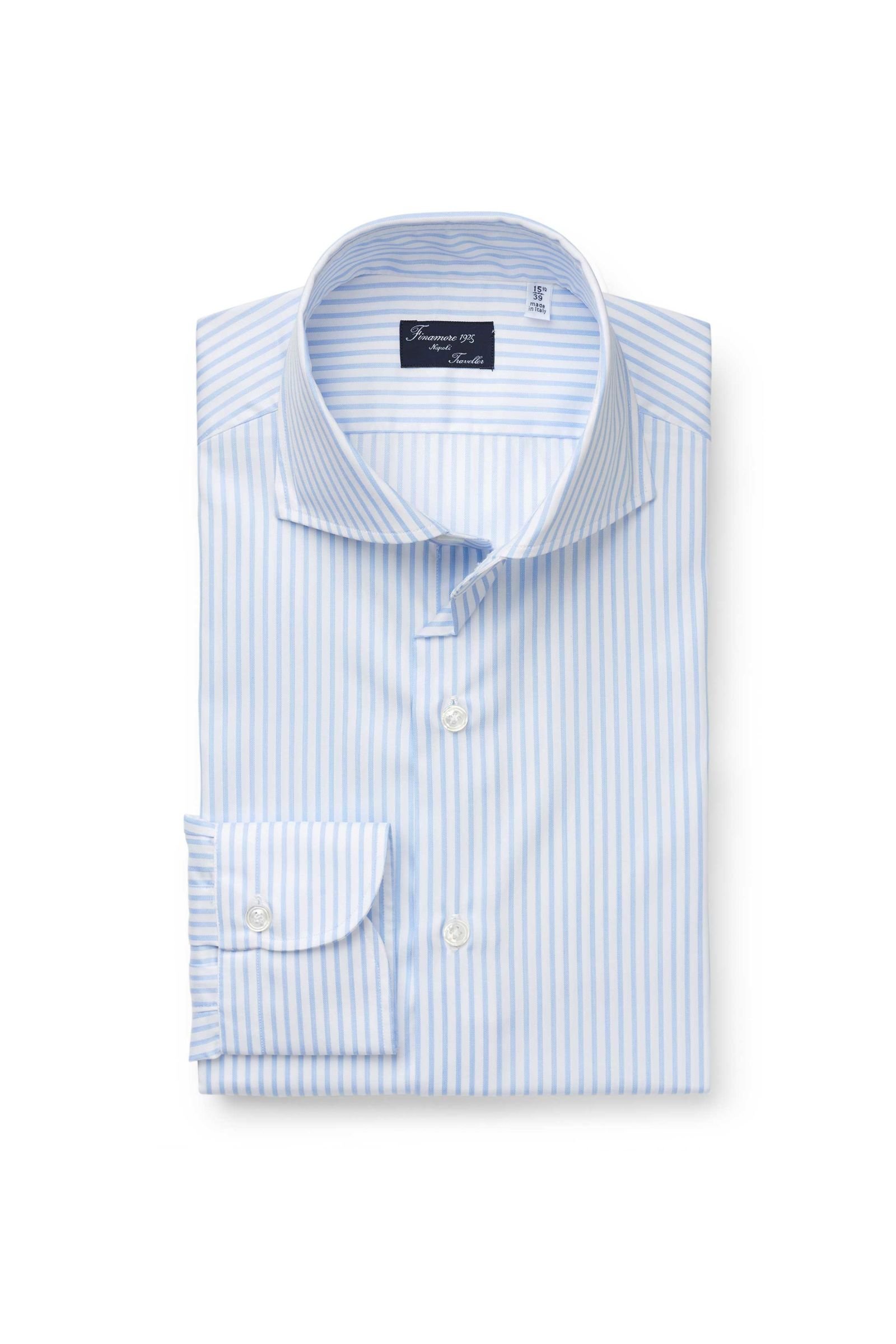 Business shirt 'Eduardo Napoli' shark collar pastel blue/white striped