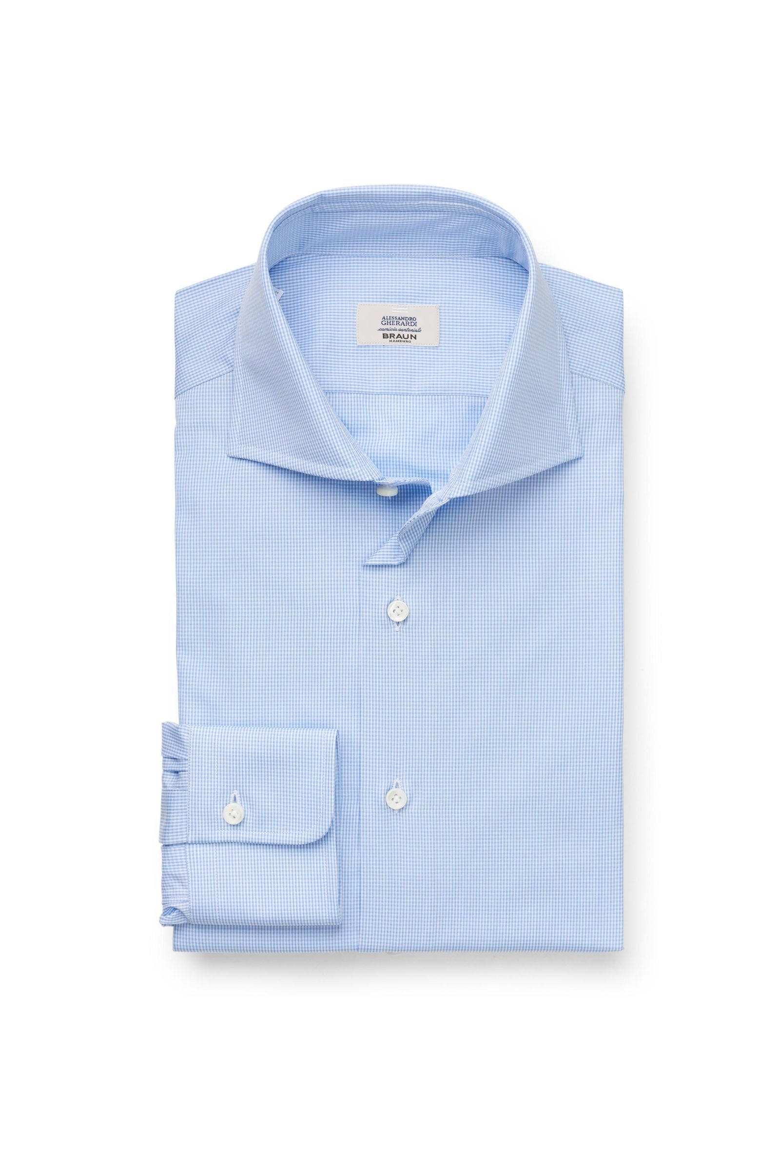 Business shirt shark collar light blue/white checked