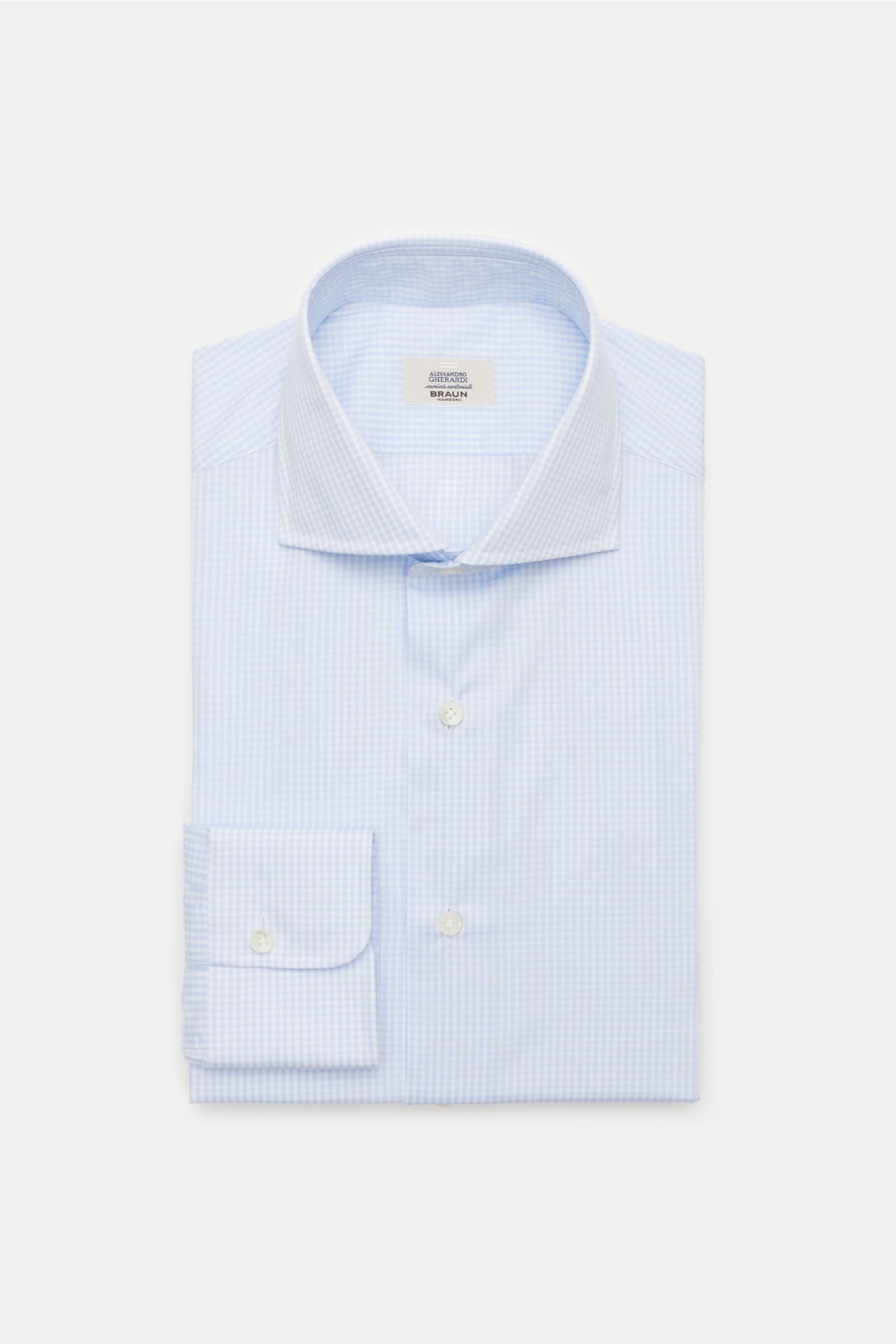 Business shirt shark collar pastel blue/white checked