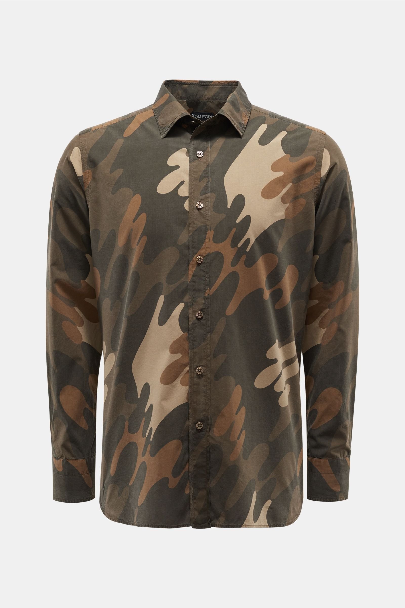 Casual shirt Kent collar dark brown patterned