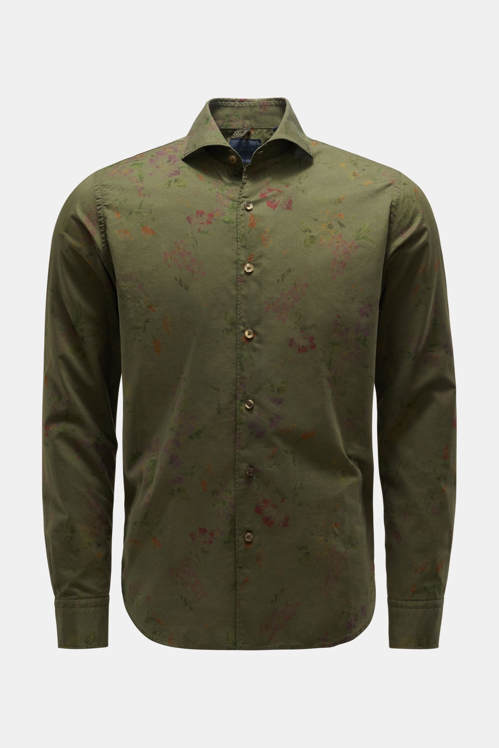 Casual shirt shark collar olive patterned