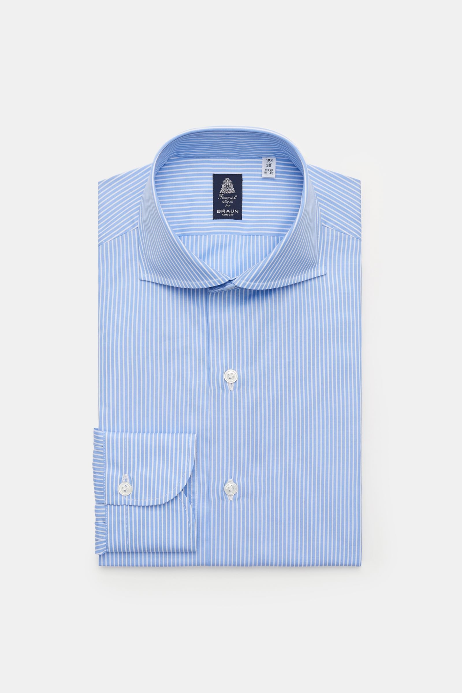 Business shirt 'Eduardo Napoli' shark collar light blue/white striped