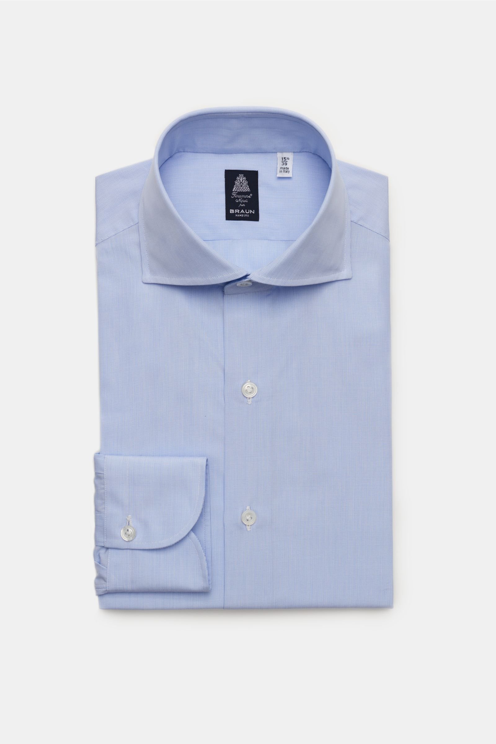 Business shirt 'Eduardo Napoli' shark collar smoky blue/white checked
