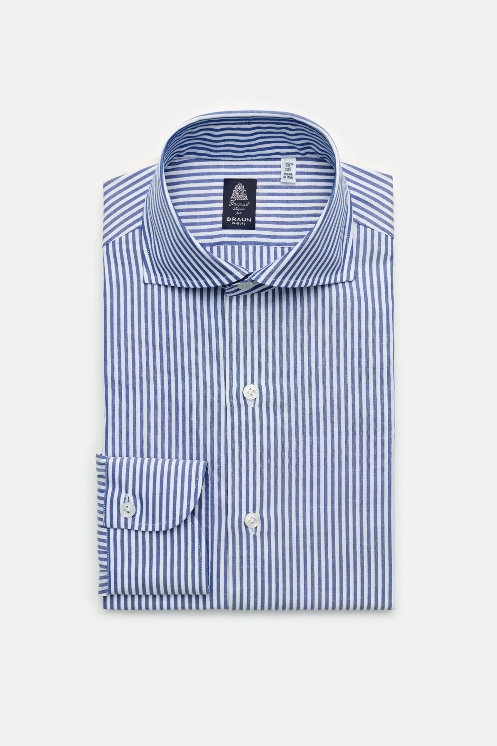 Business shirt 'Eduardo Napoli' shark collar grey-blue/white striped