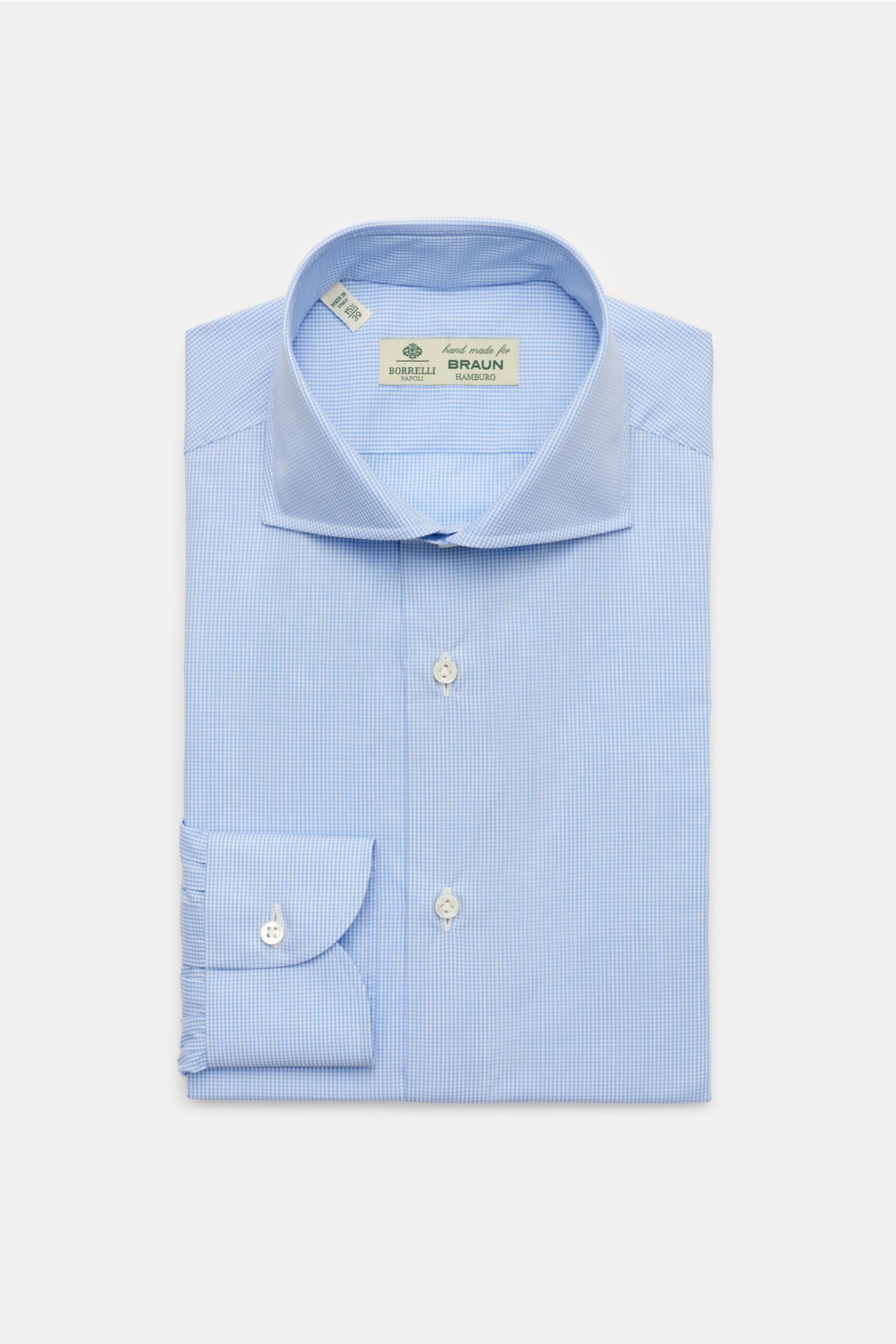 Business shirt 'Nando' shark collar light blue/white checked