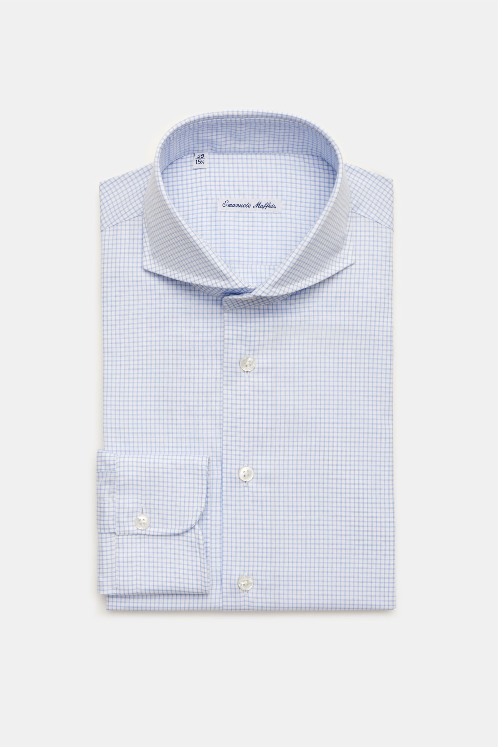 Business shirt 'Andrey' shark collar light blue/white checked