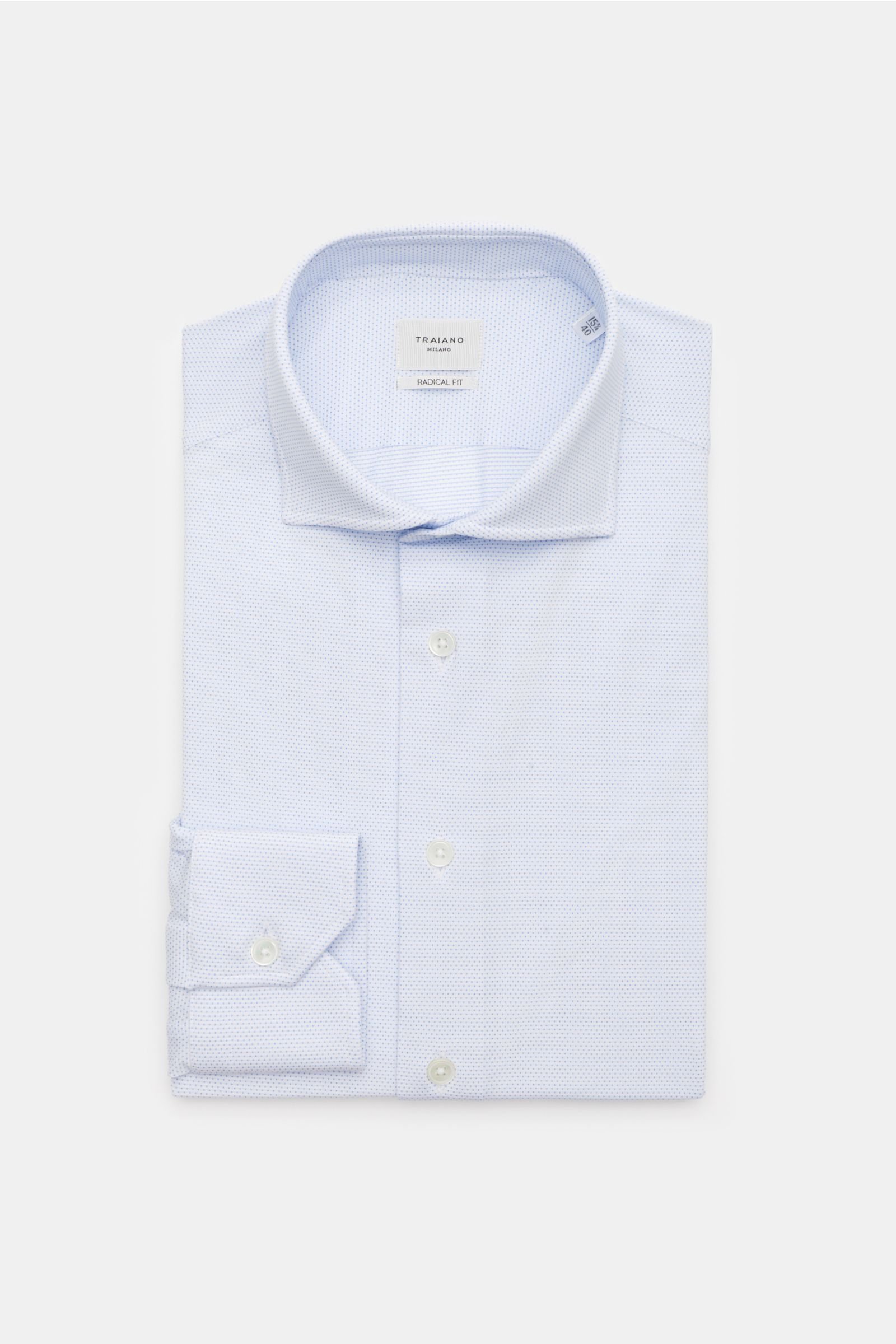 Jersey-Hemd schmaler Kragen weiß/hellblau gemustert 