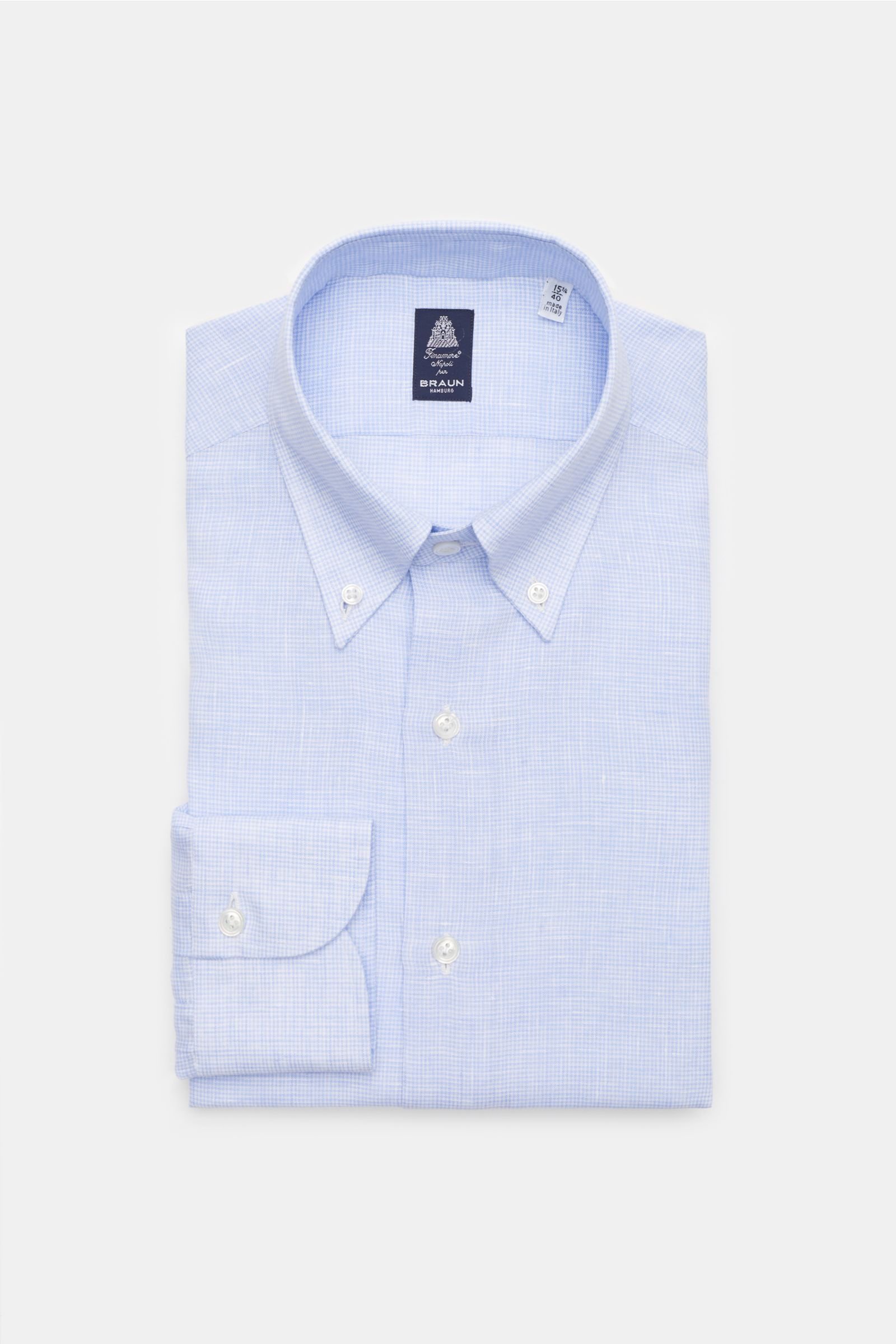 Linen shirt 'Leonardo Napoli' button-down collar light blue/white checked