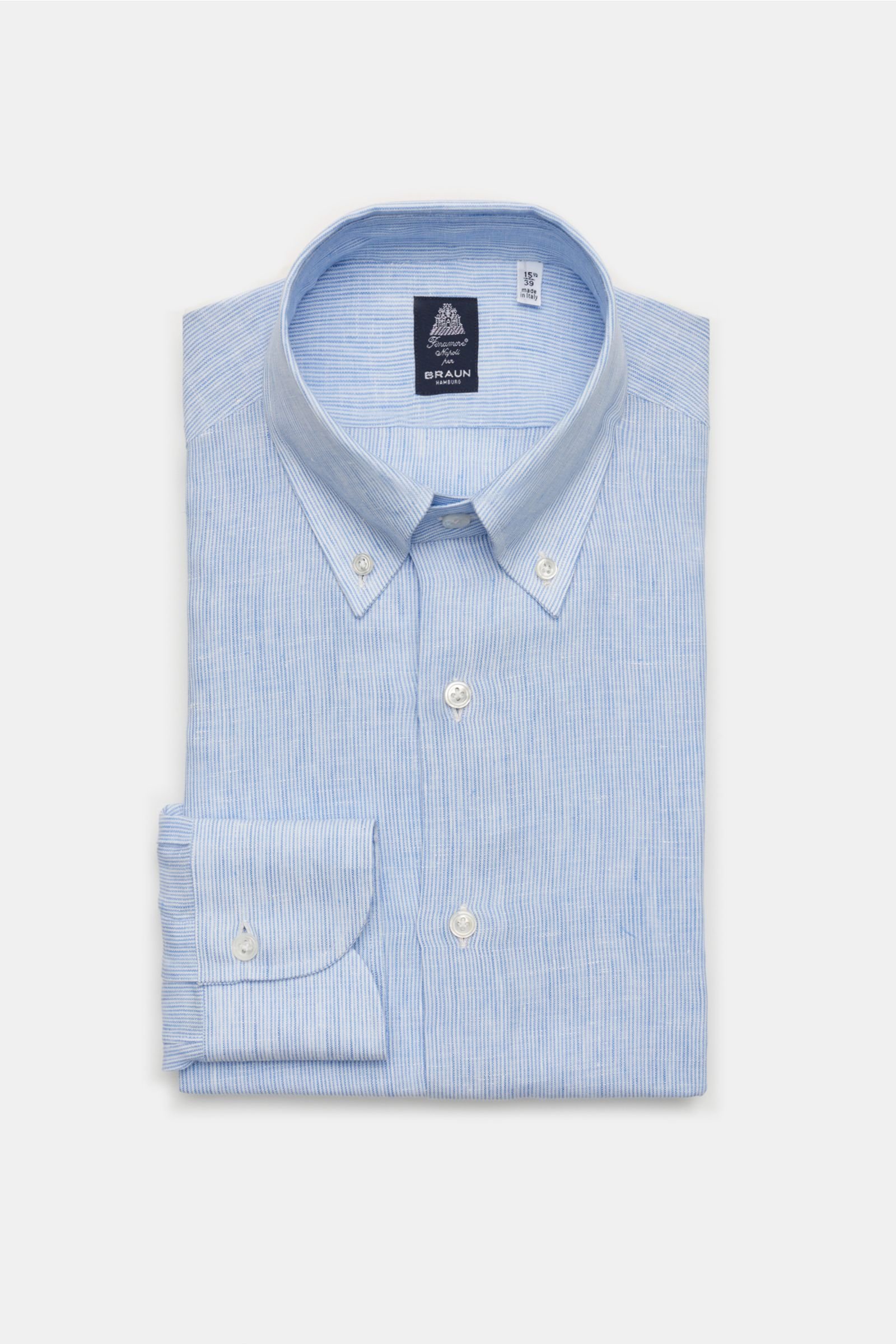 Leinenhemd 'Leonardo Napoli' Button-Down-Kragen hellblau/weiß gestreift