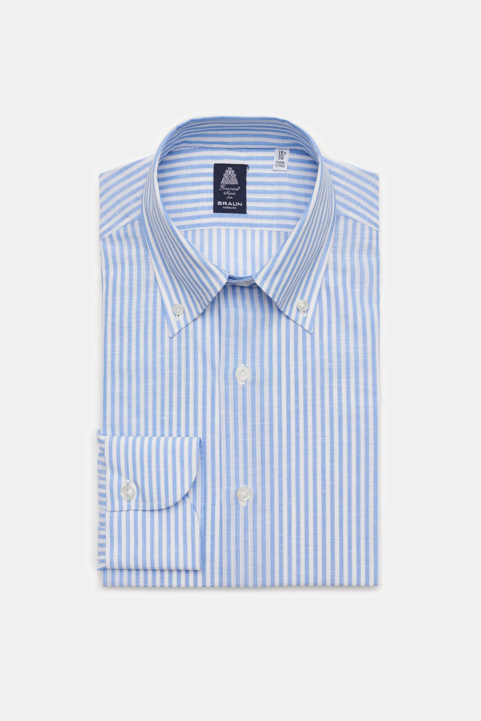 Business shirt 'Leonardo Napoli' button-down collar light blue/white striped