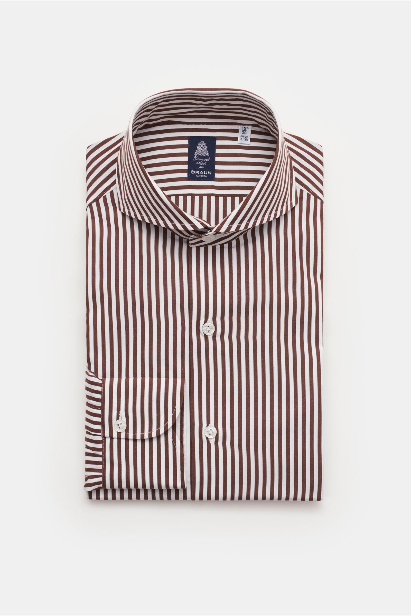 Business shirt 'Sergio Napoli' shark collar dark brown/white striped