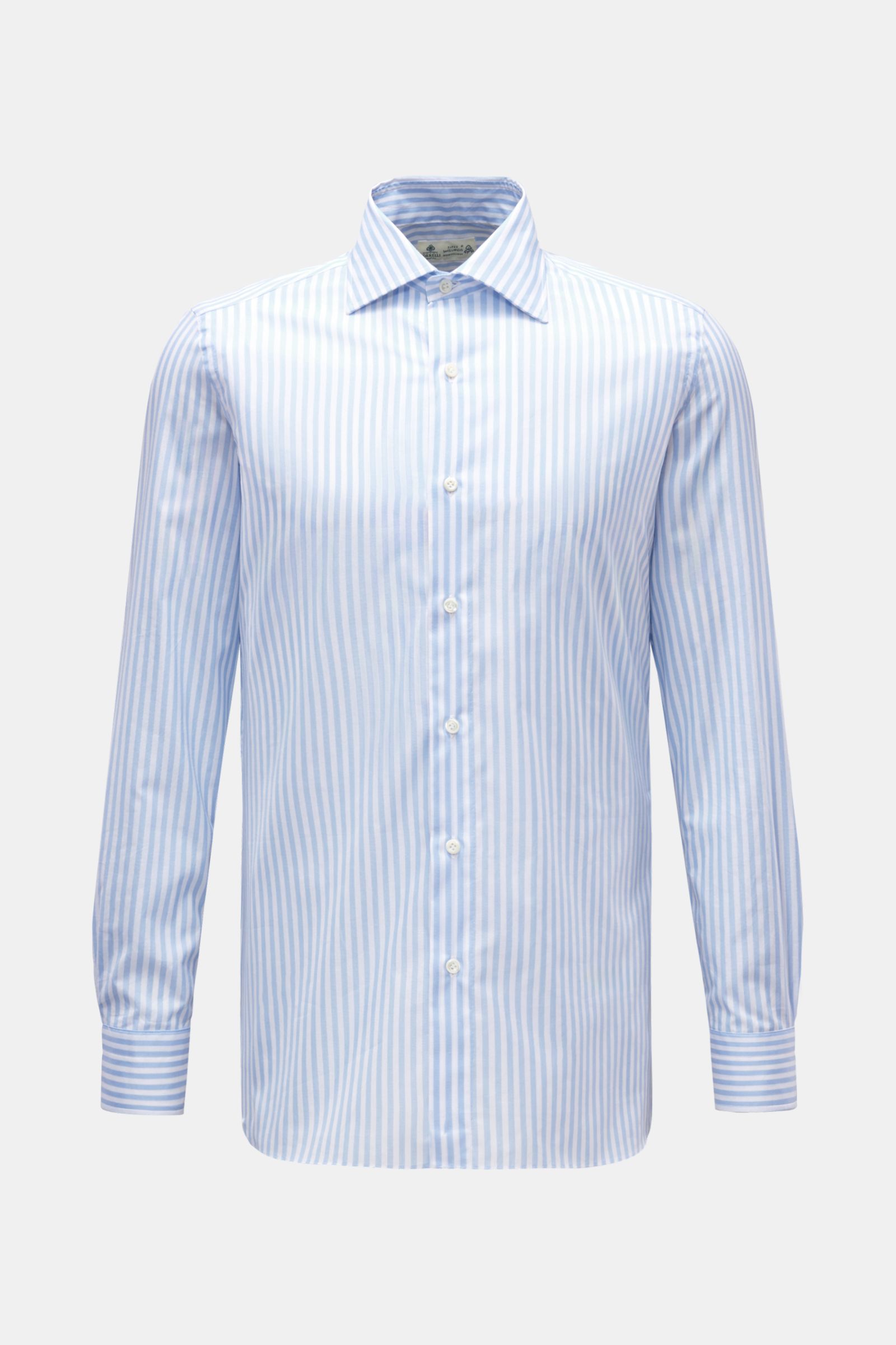 Borrelli Business Hemd 'Rio' Haifisch-Kragen hellblau/weiß gestreift