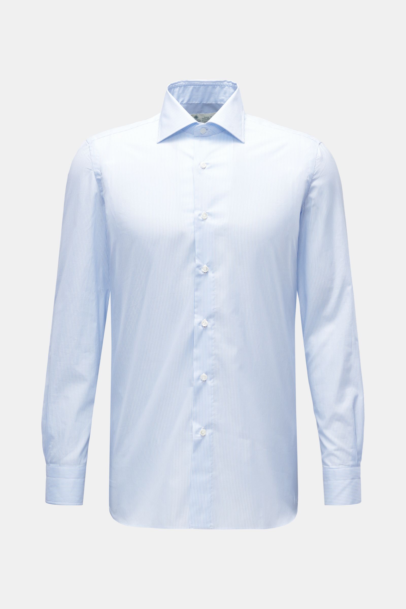 Borrelli Business Hemd 'Rio' Haifisch-Kragen hellblau/weiß gestreift