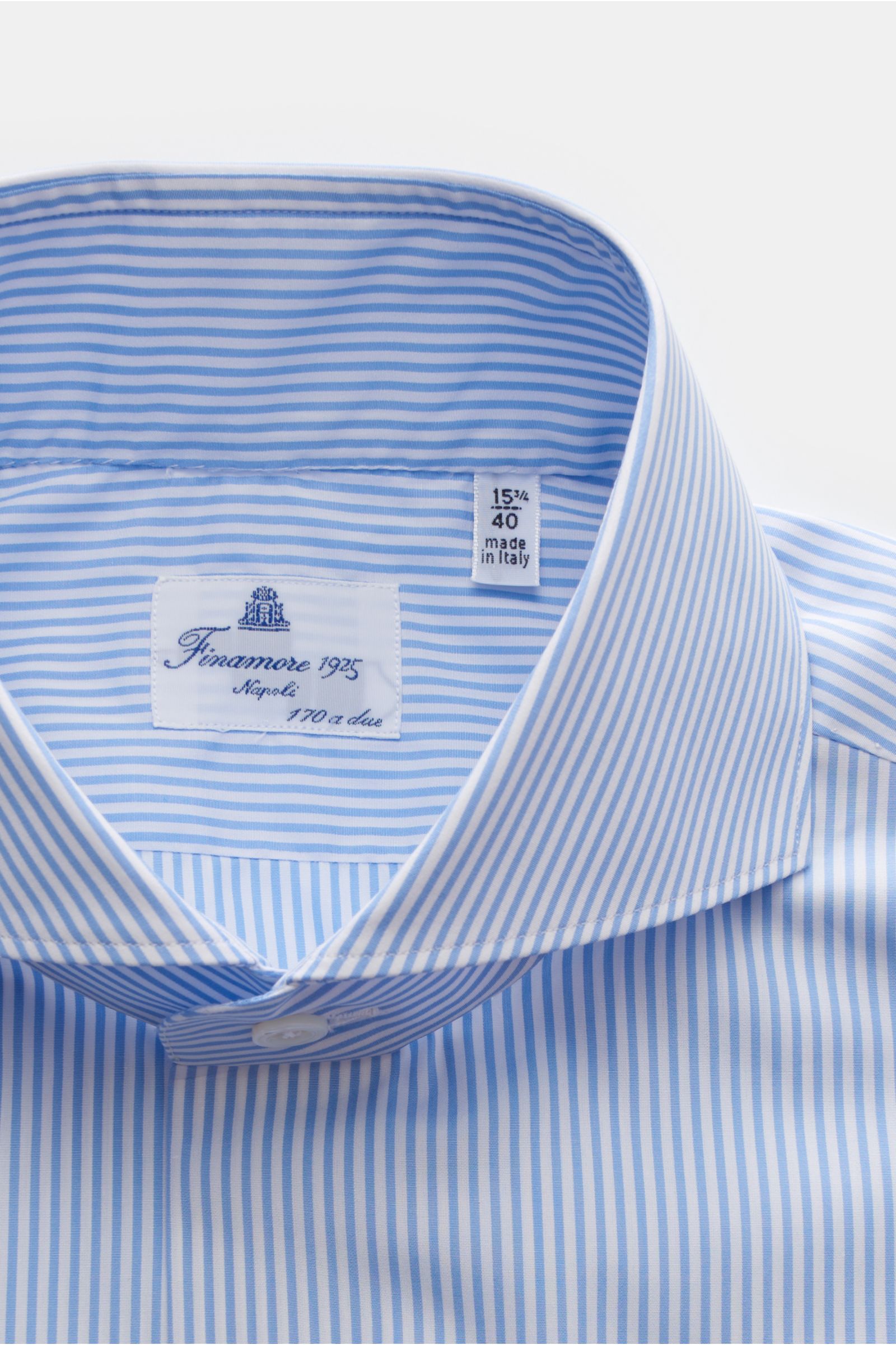 Finamore Business Hemd 'Sergio Milano' Haifisch-Kragen hellblau/weiß gestreift