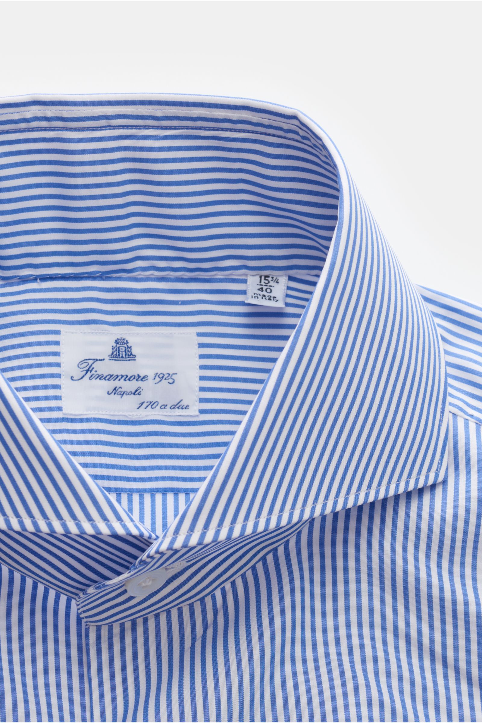 Finamore Business Hemd 'Sergio Milano' Haifisch-Kragen blau/weiß gestreift