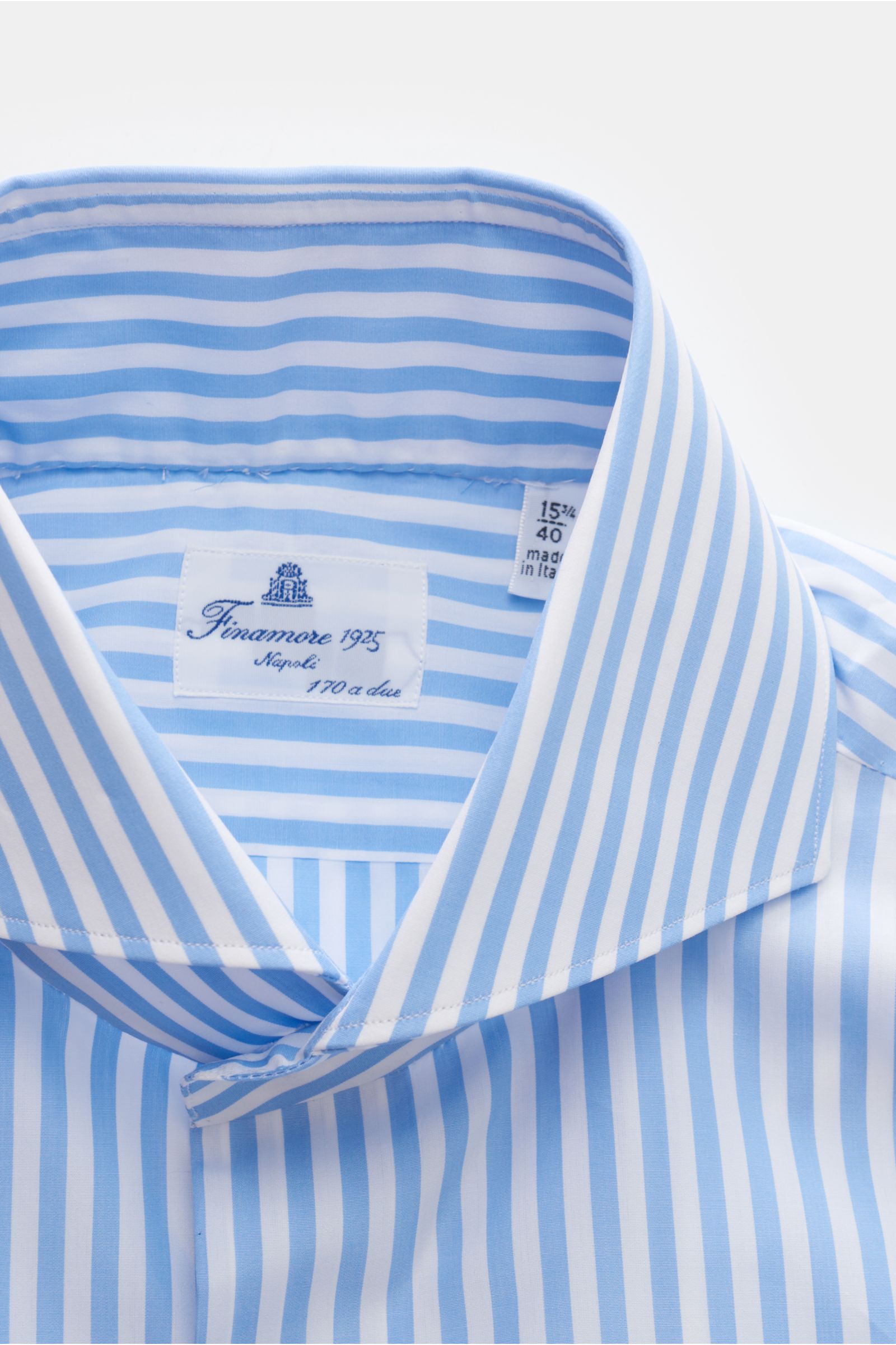 Finamore Business Hemd 'Sergio Milano' Haifisch-Kragen hellblau/weiß gestreift