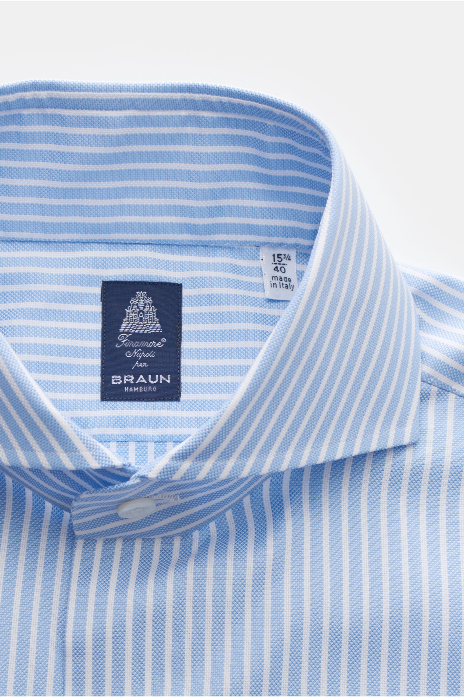 Finamore Business Hemd 'Sergio Napoli' Haifisch-Kragen hellblau/weiß gestreift