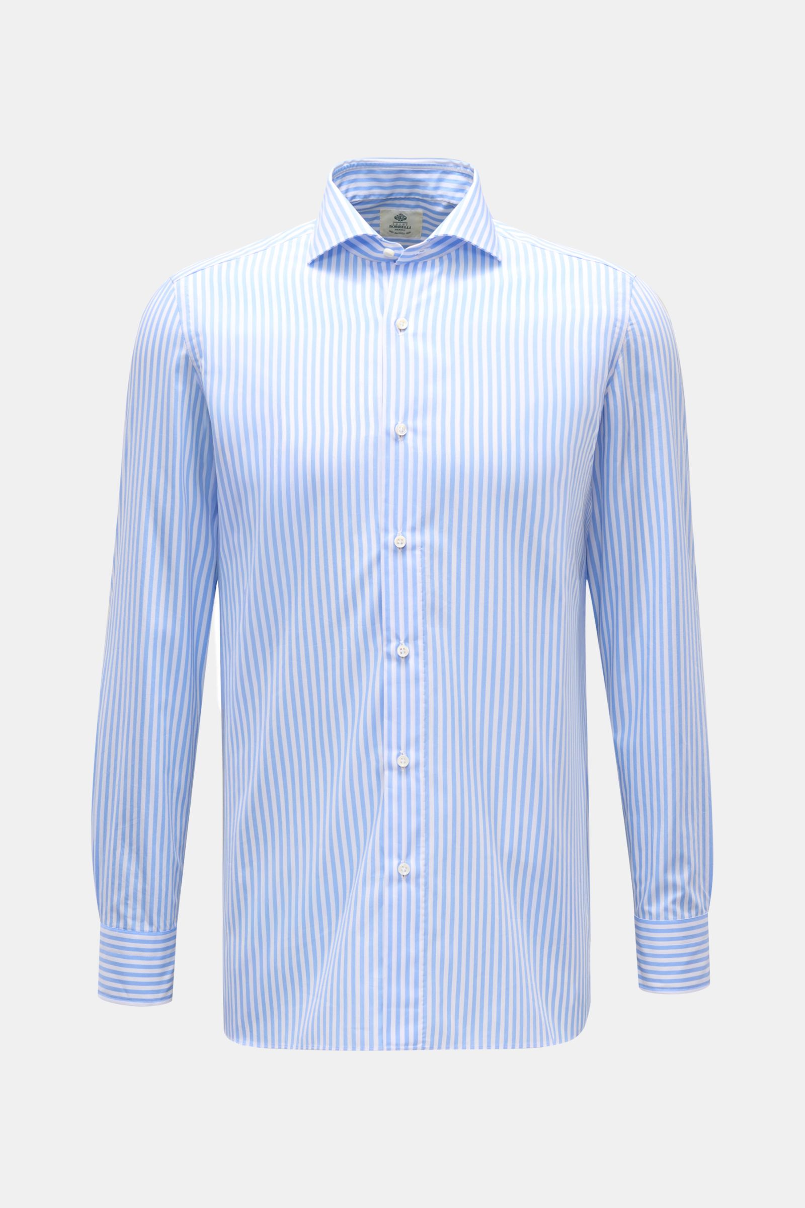 Borrelli Business Hemd 'Nando' Haifisch-Kragen hellblau/weiß gestreift