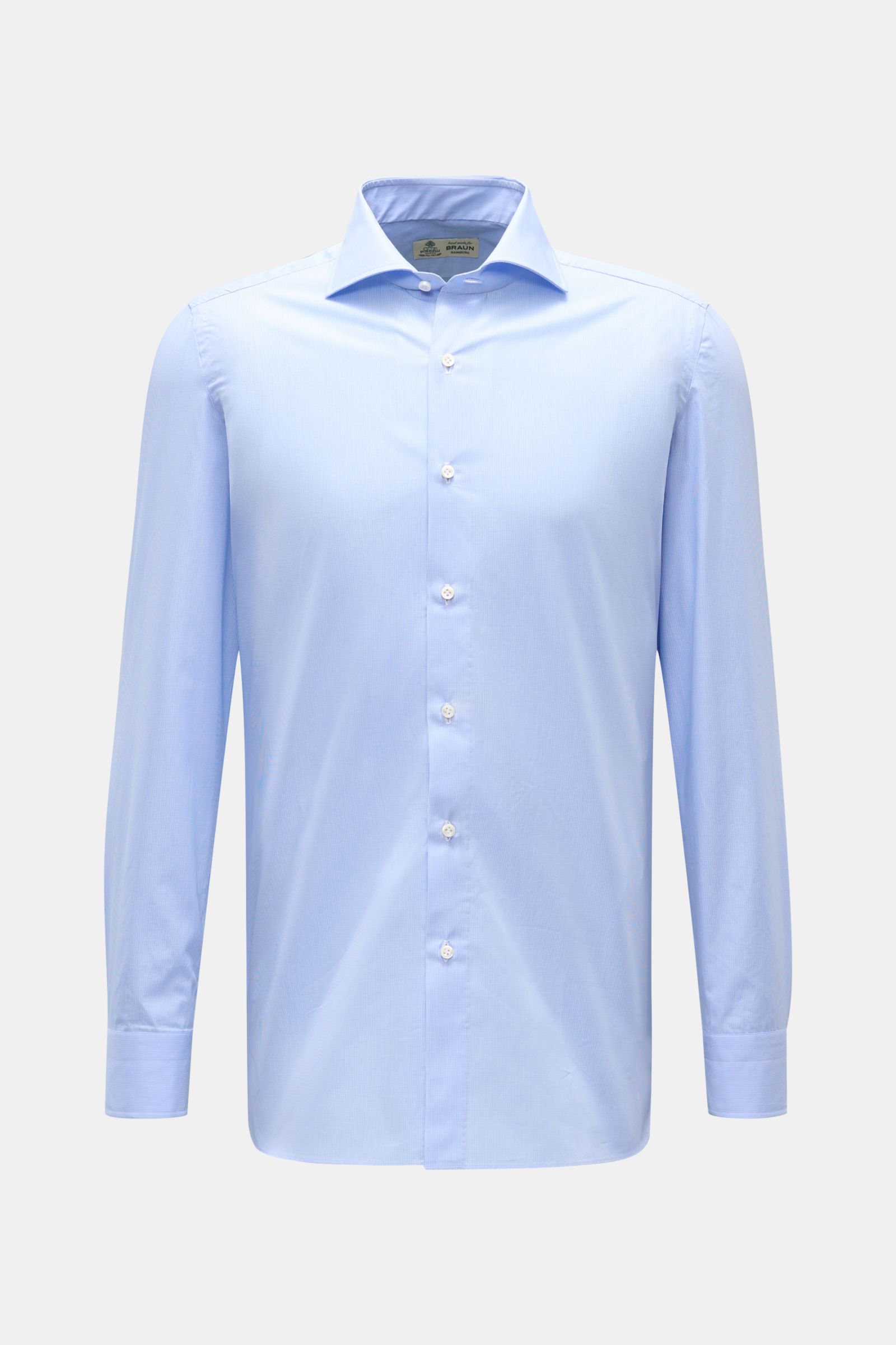 Borrelli Business shirt 'Nando' shark collar light blue/white checked