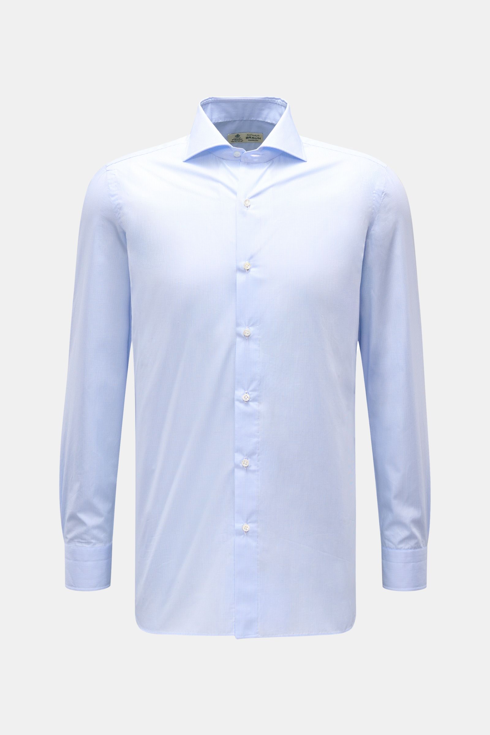 Borrelli Business shirt 'Nando' shark collar light blue/white checked