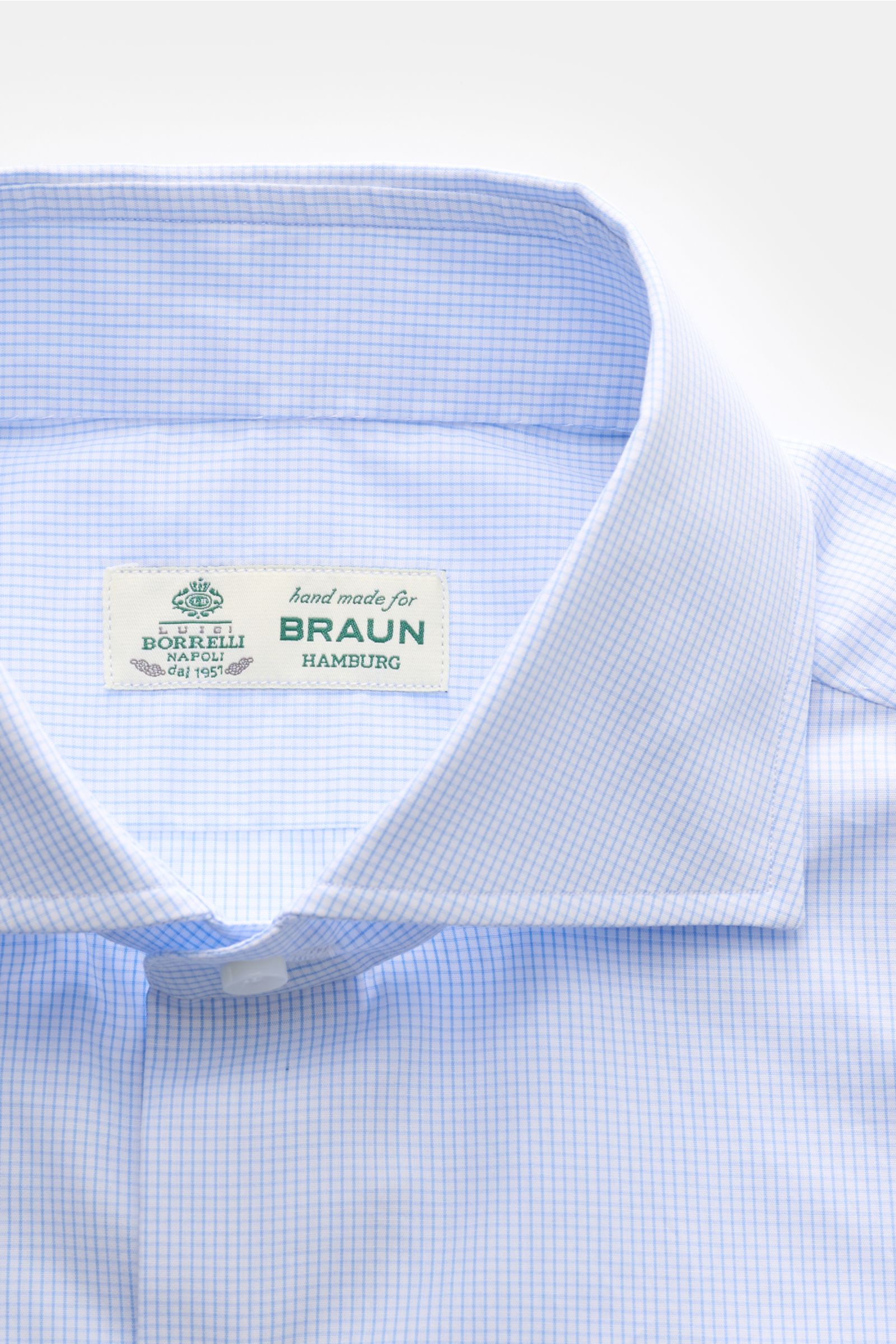 Borrelli Business shirt 'Nando' shark collar light blue/white checked