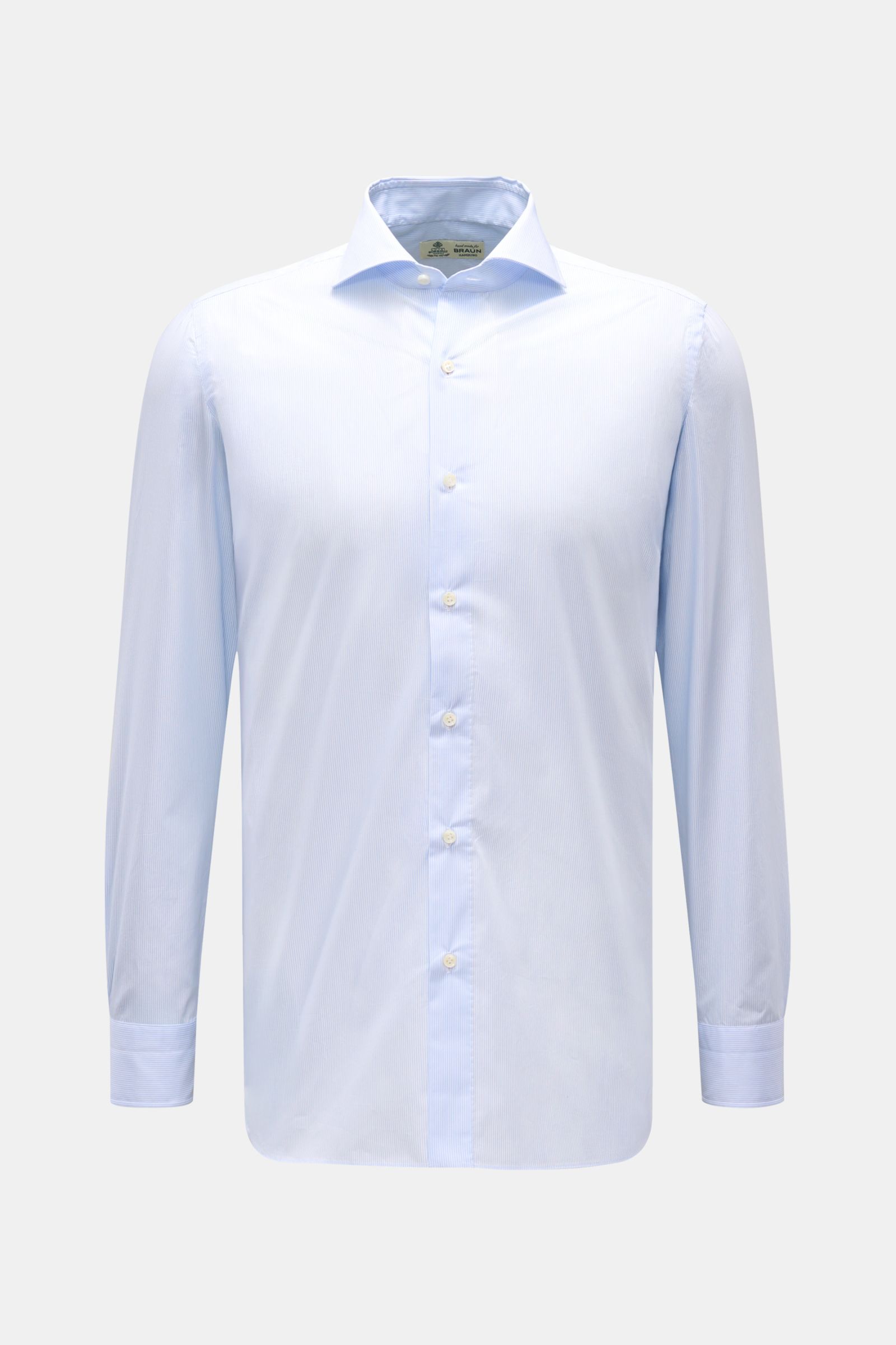 Borrelli Business shirt 'Nando' shark collar light blue/white striped