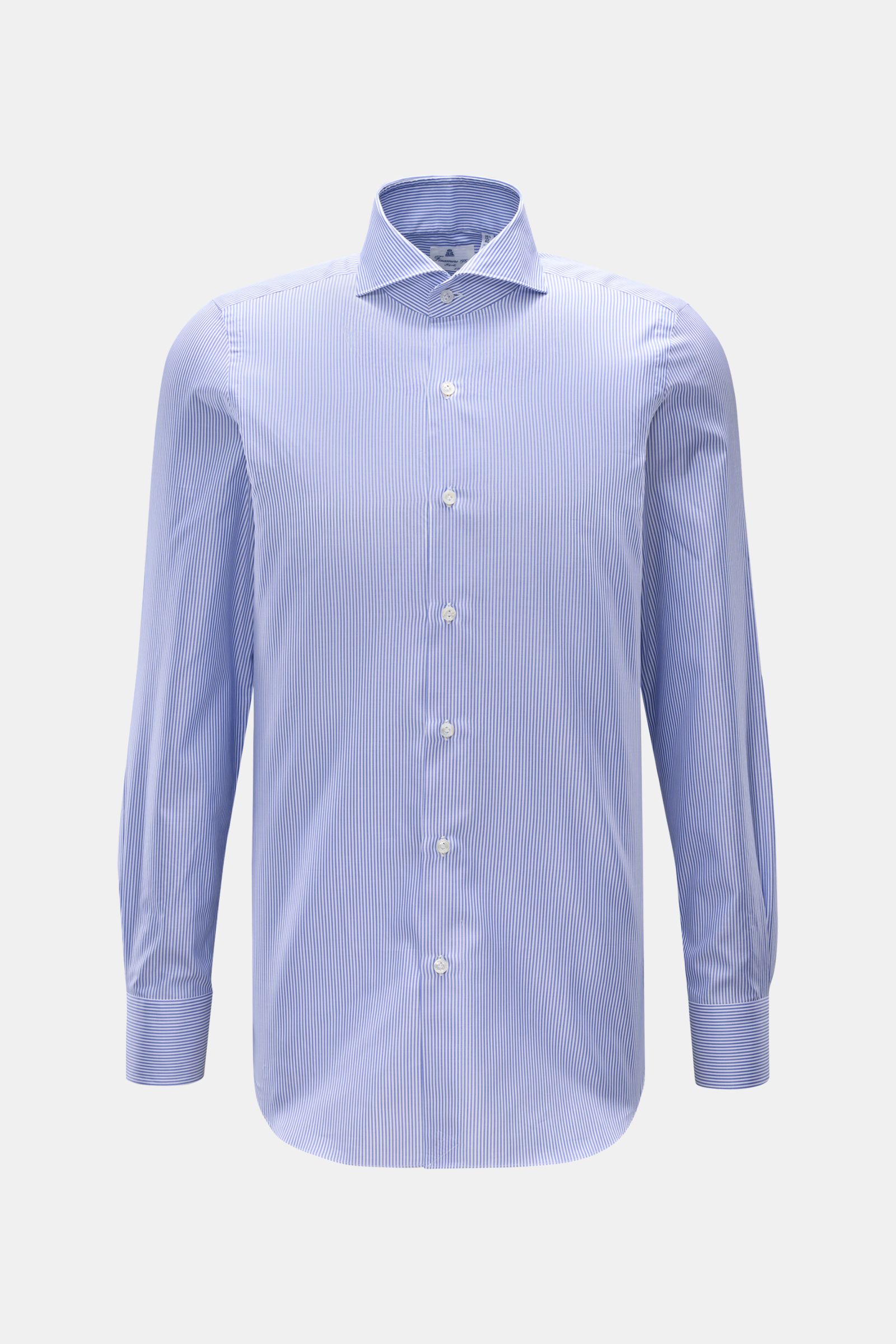 Finamore Business Hemd 'Sergio Milano' Haifisch-Kragen blau/weiß gestreift