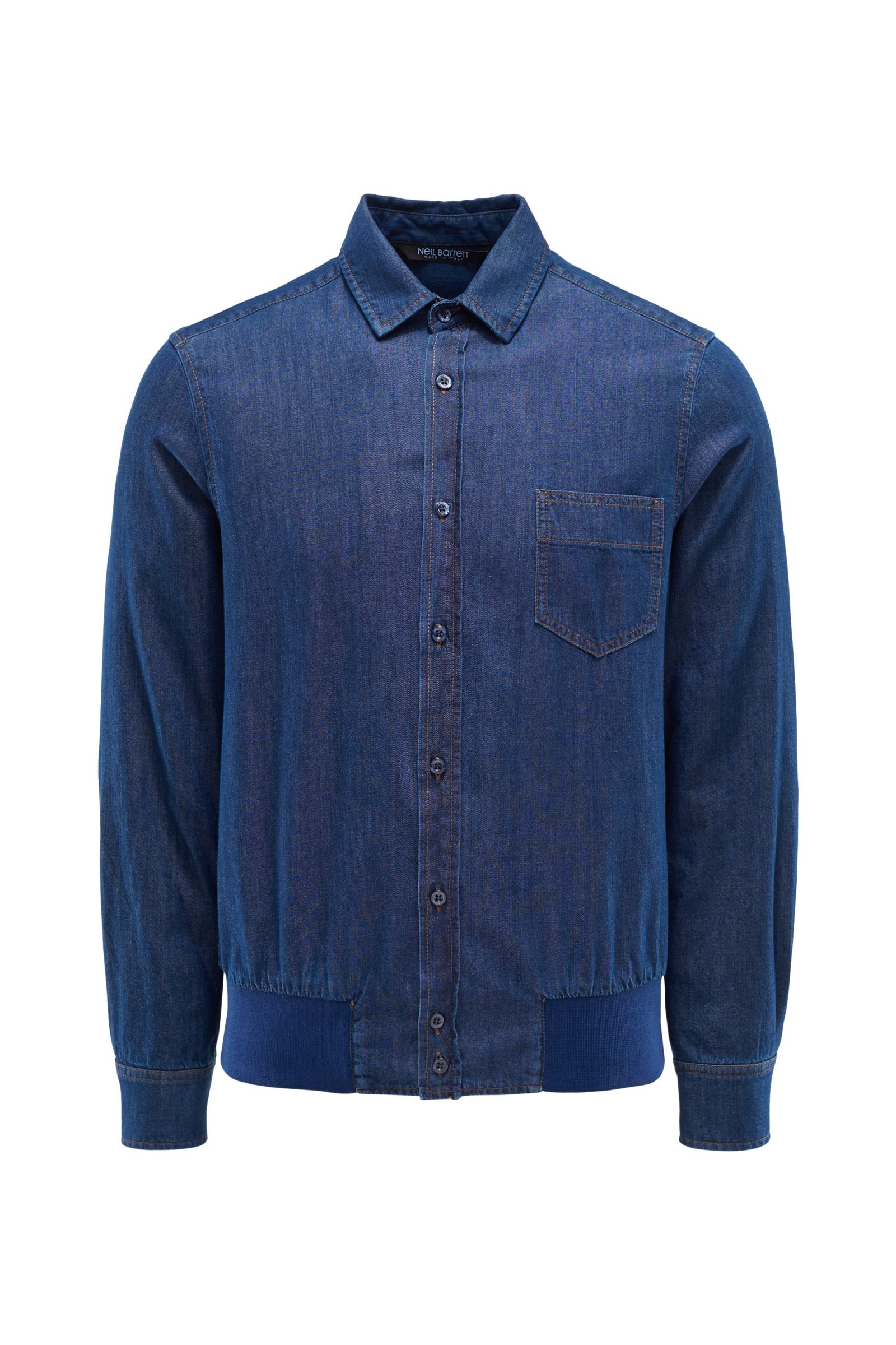 Denim shirt with slim collar blue