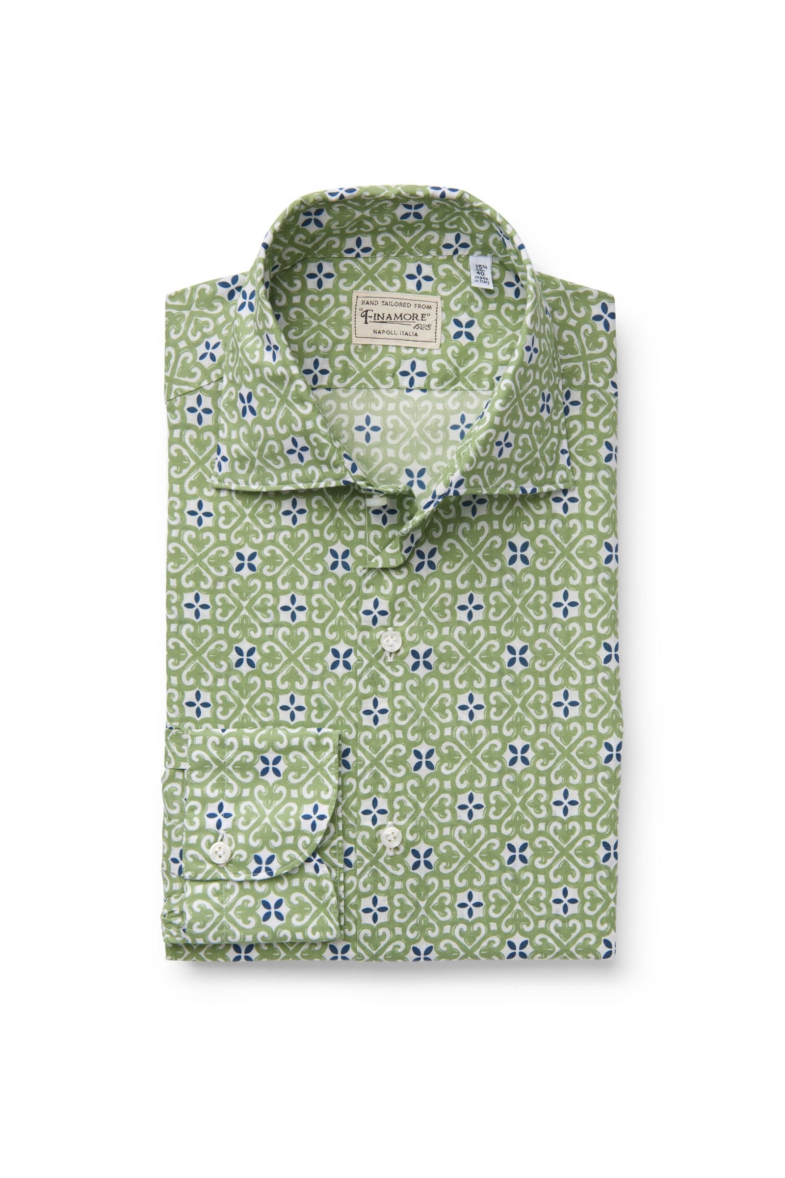 Casual shirt 'Luigi Heritage' shark collar light green patterned