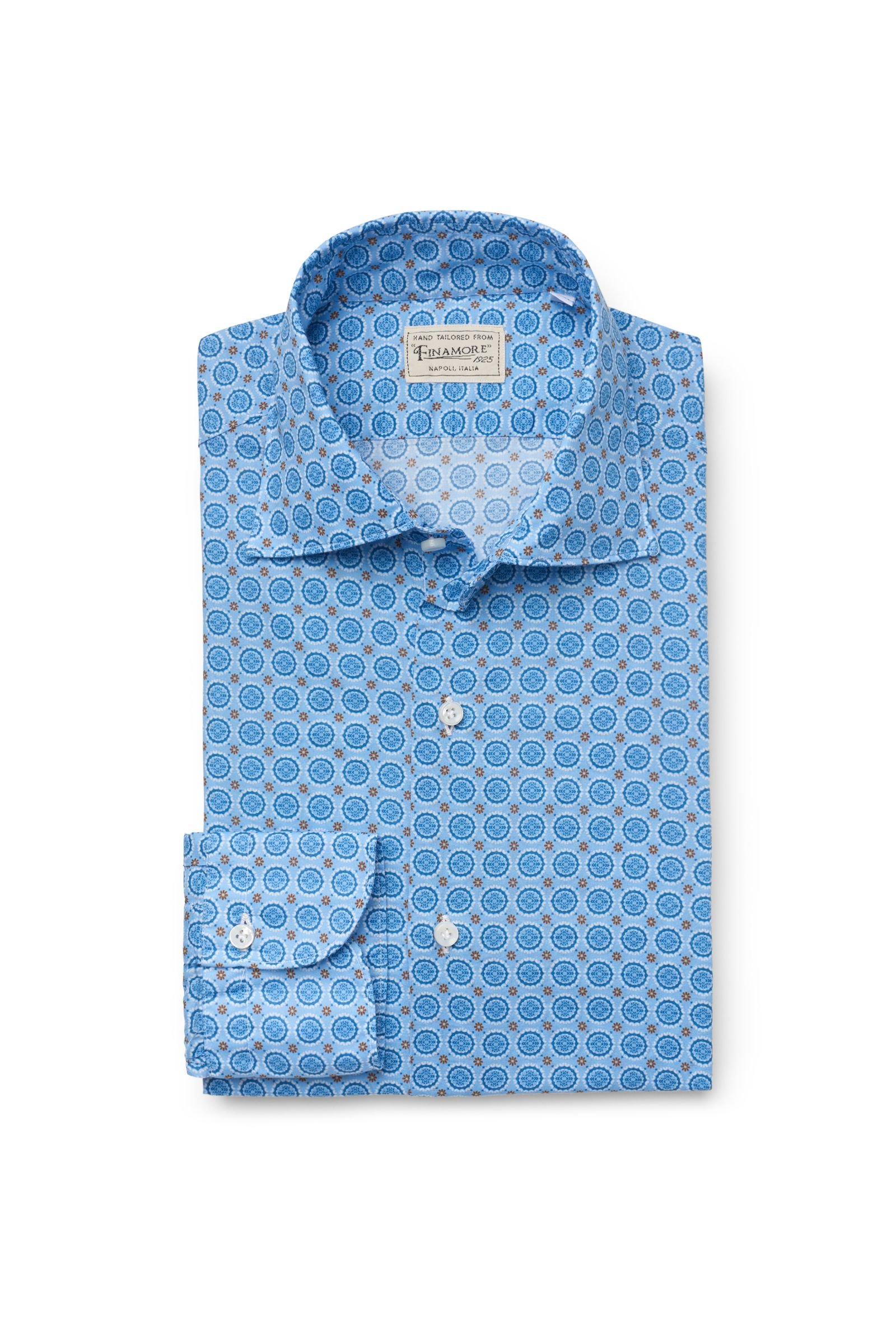 Casual shirt 'Luigi Heritage' shark collar azure patterned