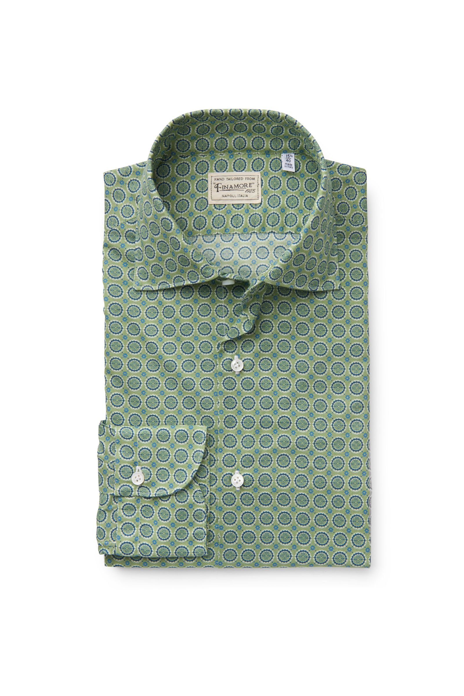 Casual shirt 'Luigi Heritage' shark collar green patterned
