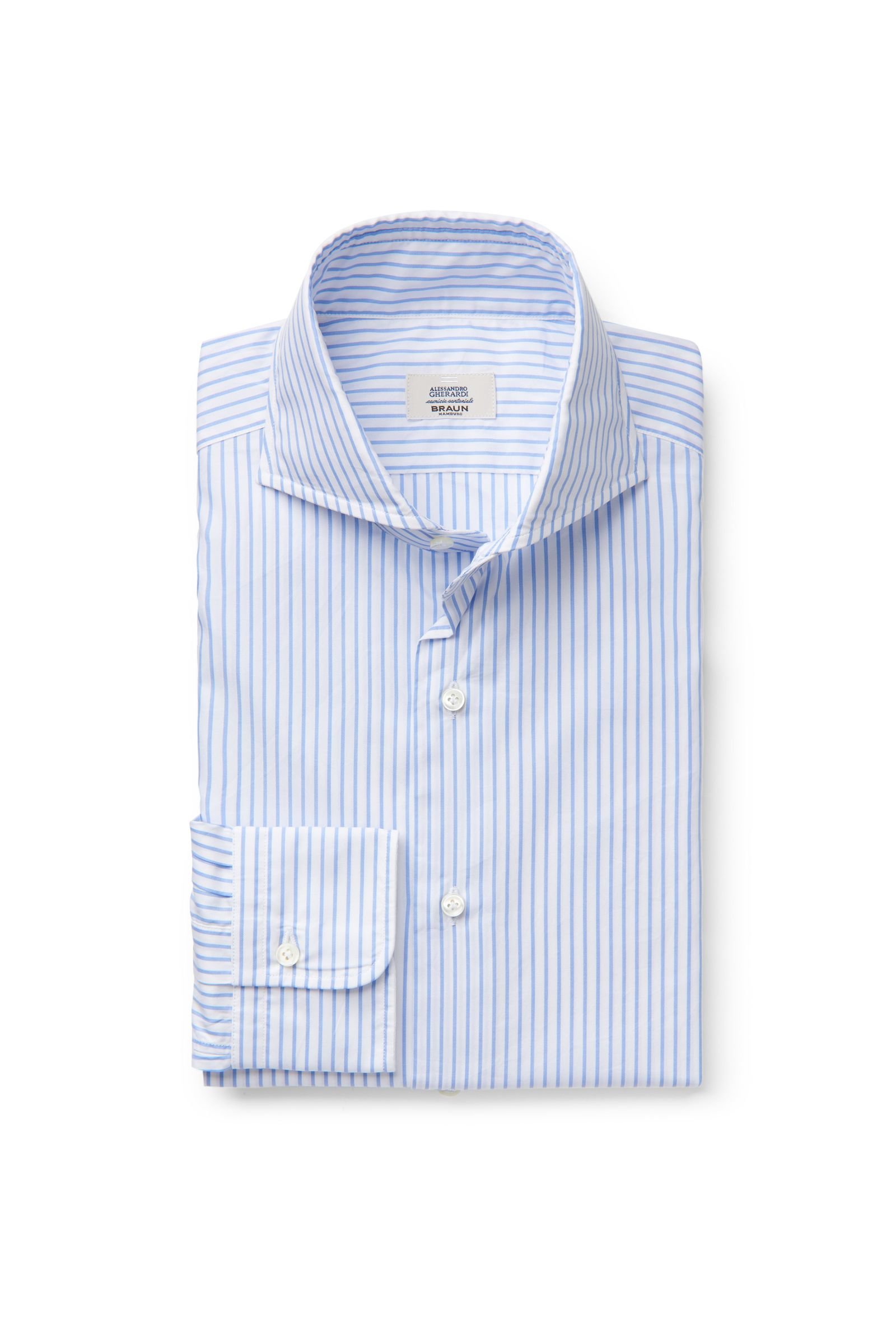 Casual shirt with a shark collar, azure striped