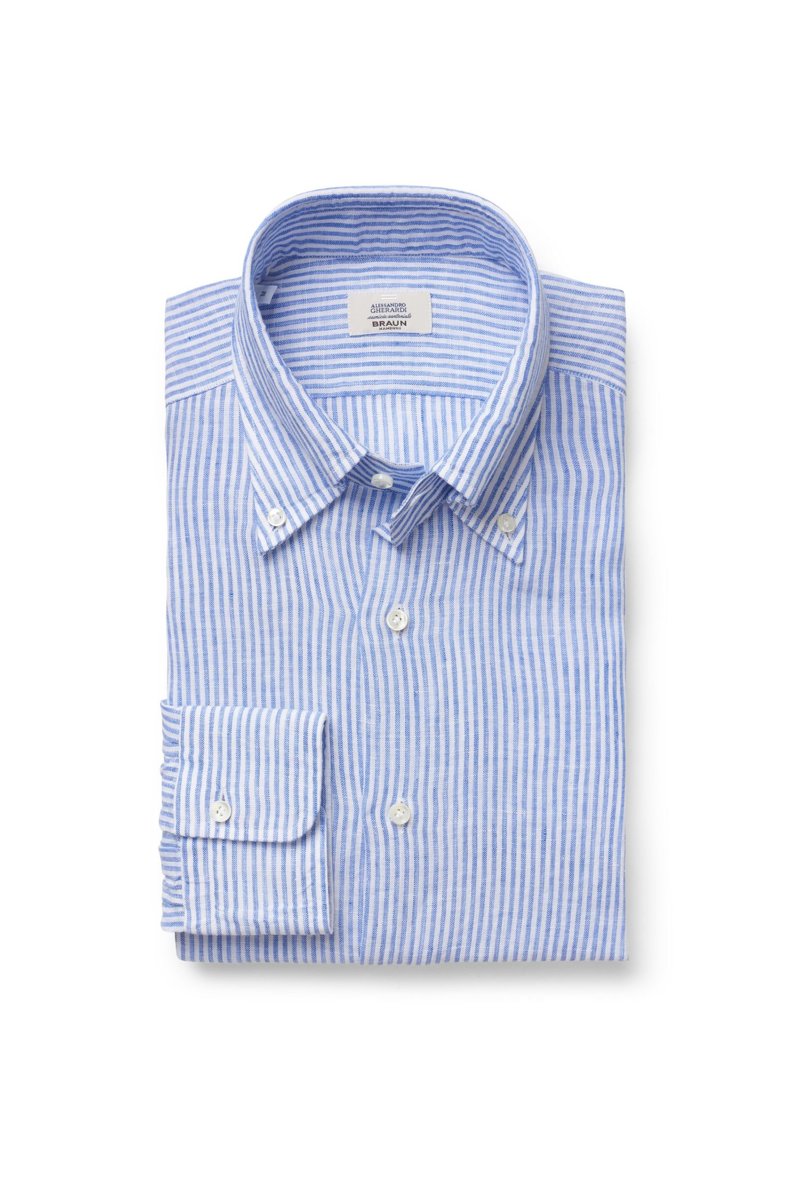 Linen shirt button-down collar blue striped