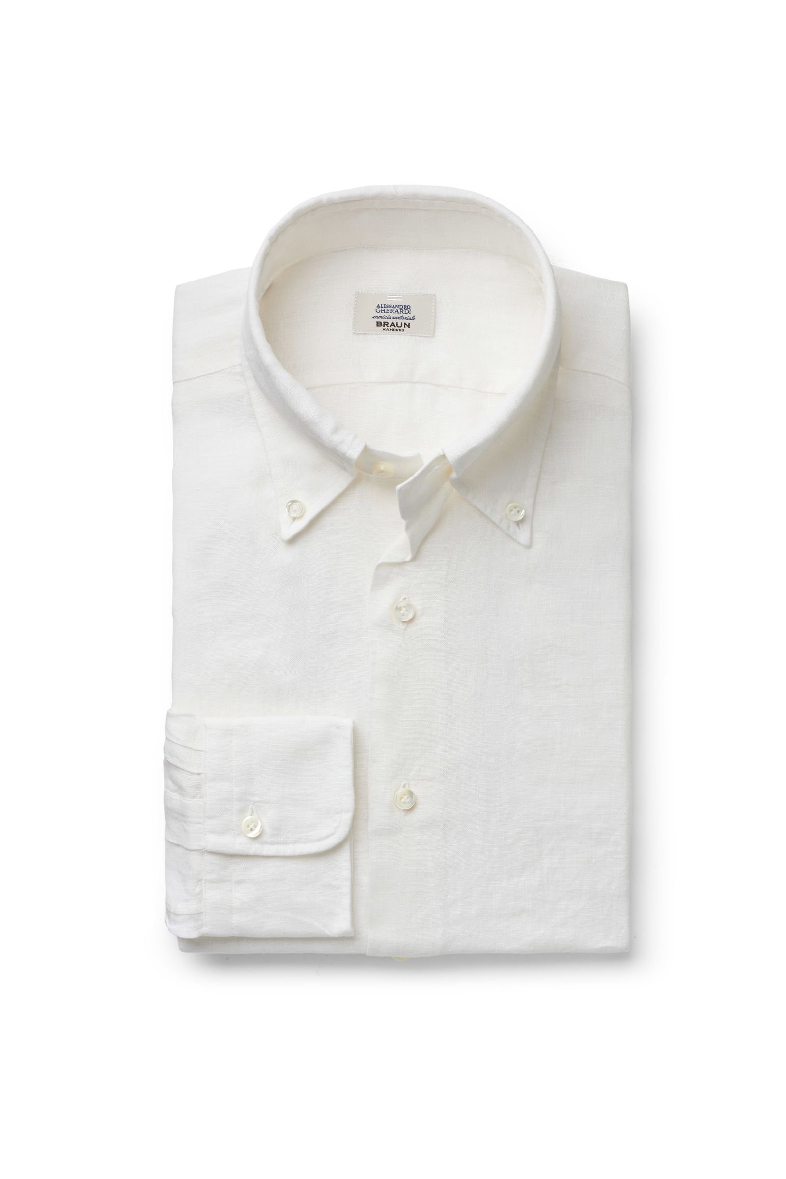 Linen shirt button-down collar off-white