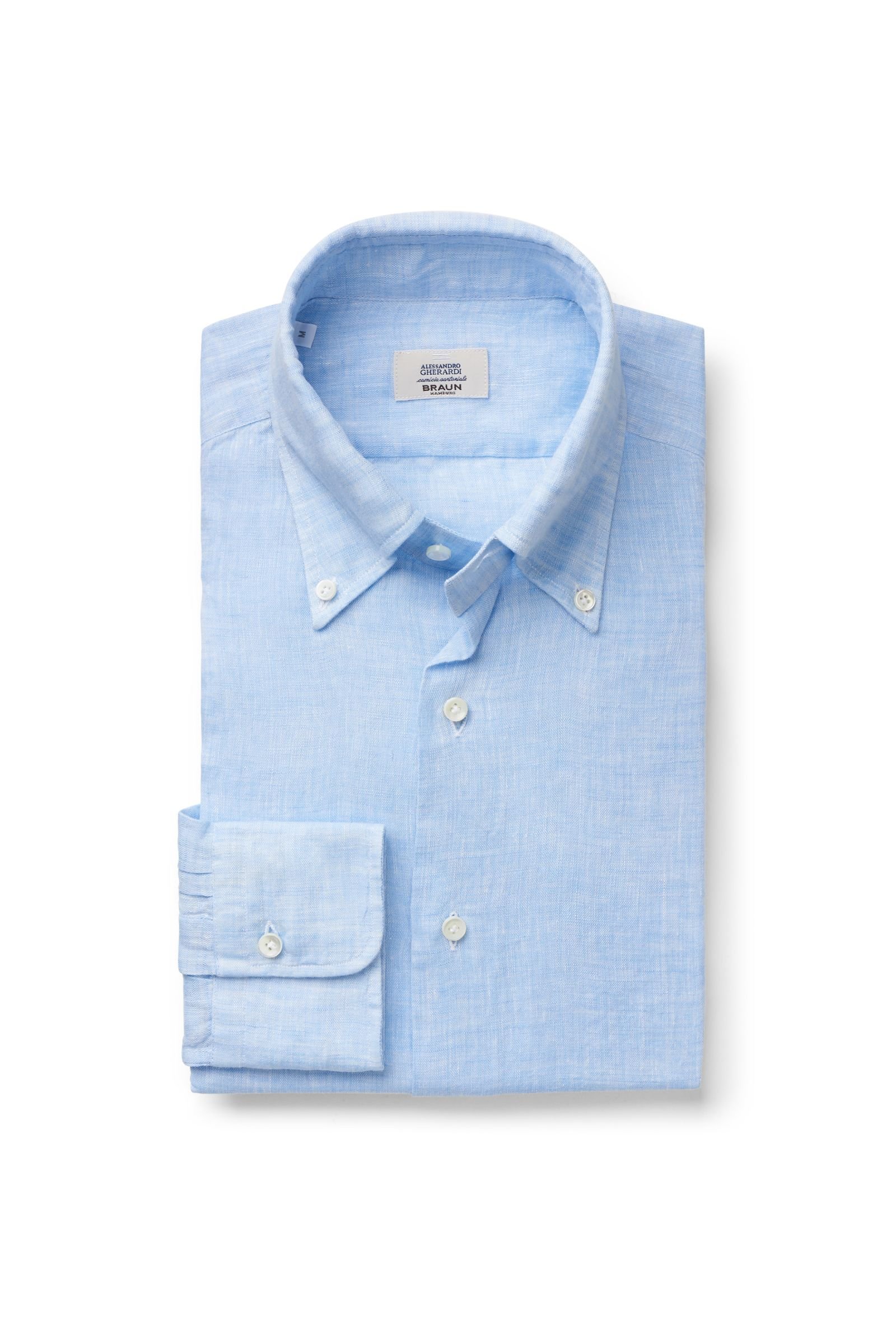 Linen shirt button-down collar light blue