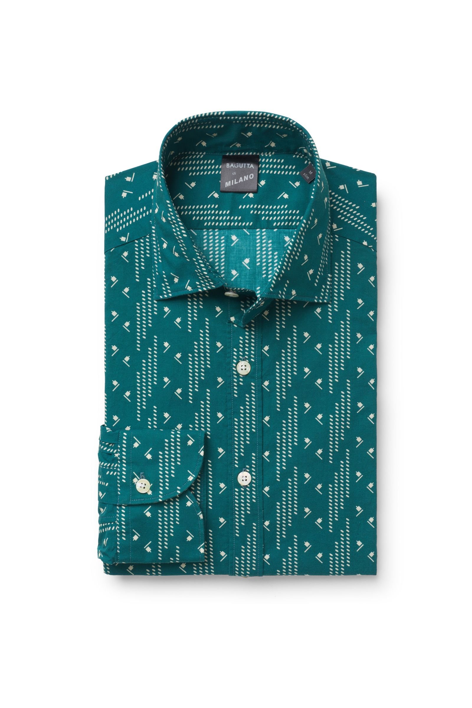 Casual shirt Kent collar green patterned
