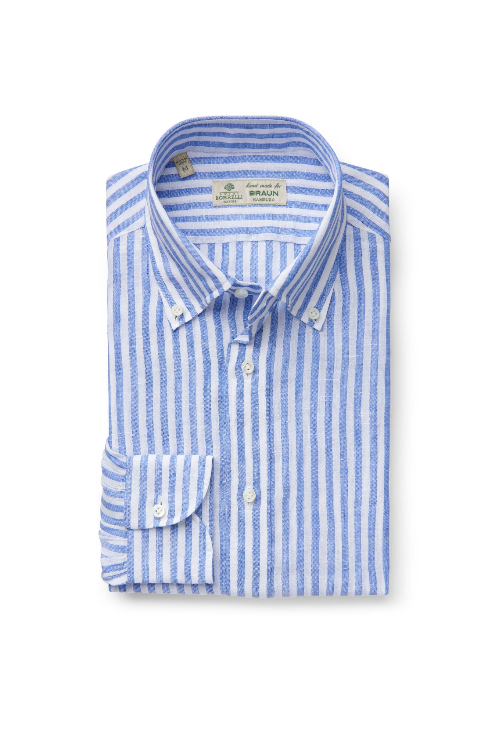Leinenhemd 'Stefano' Button-Down-Kragen blau/weiß gestreift