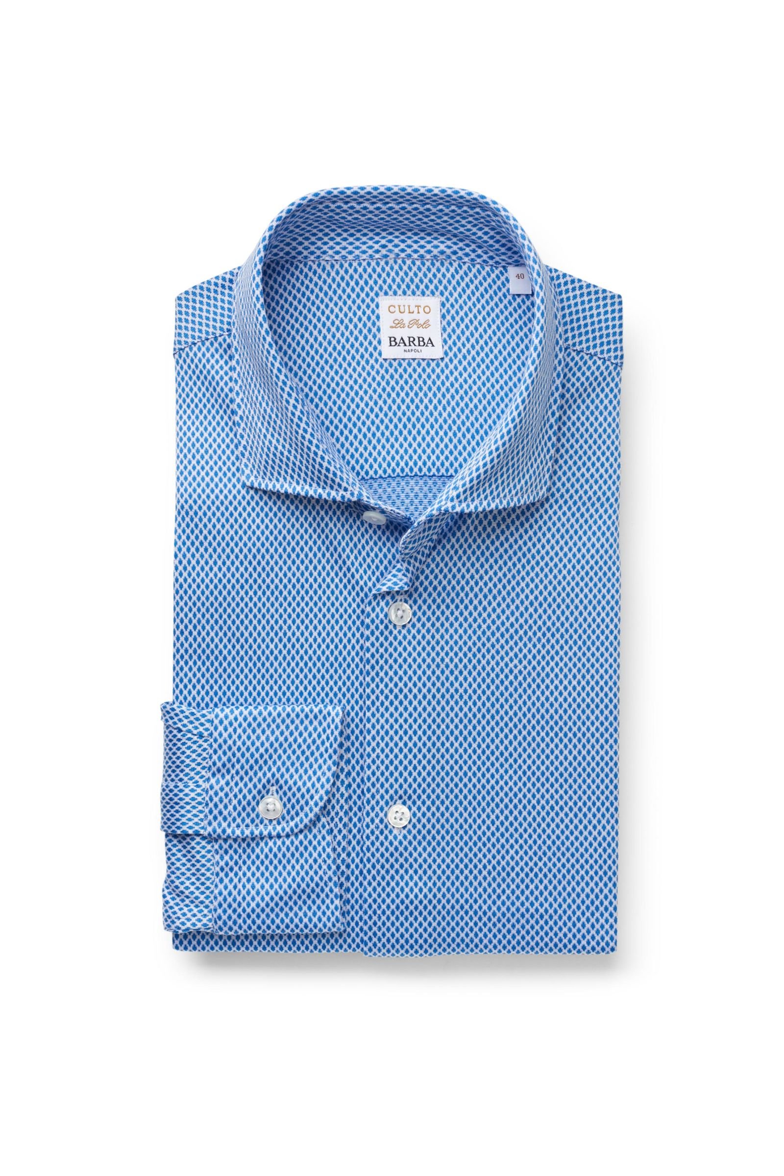Jersey shirt slim collar blue patterned