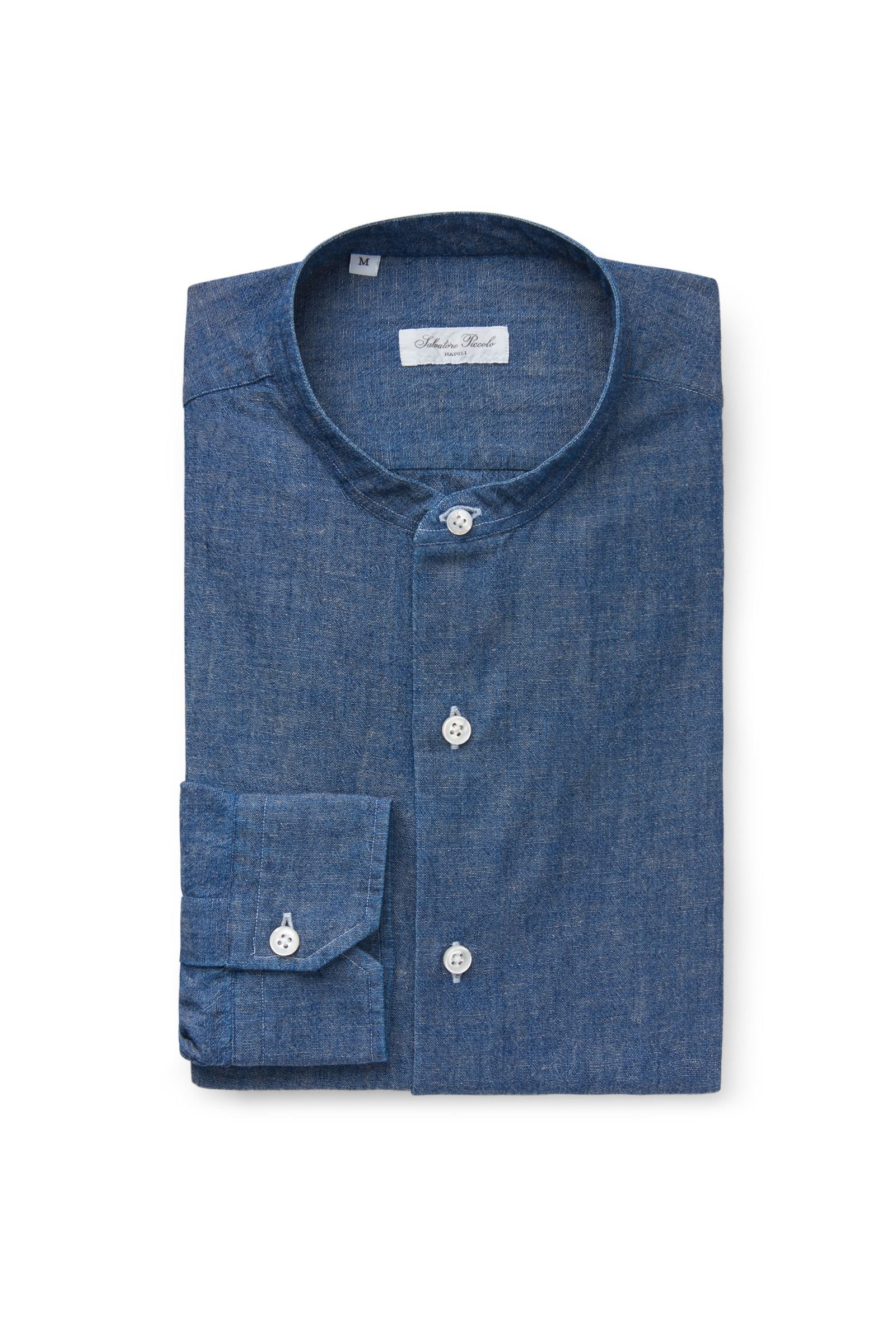 Chambray shirt 'Robert' Grandad collar grey-blue