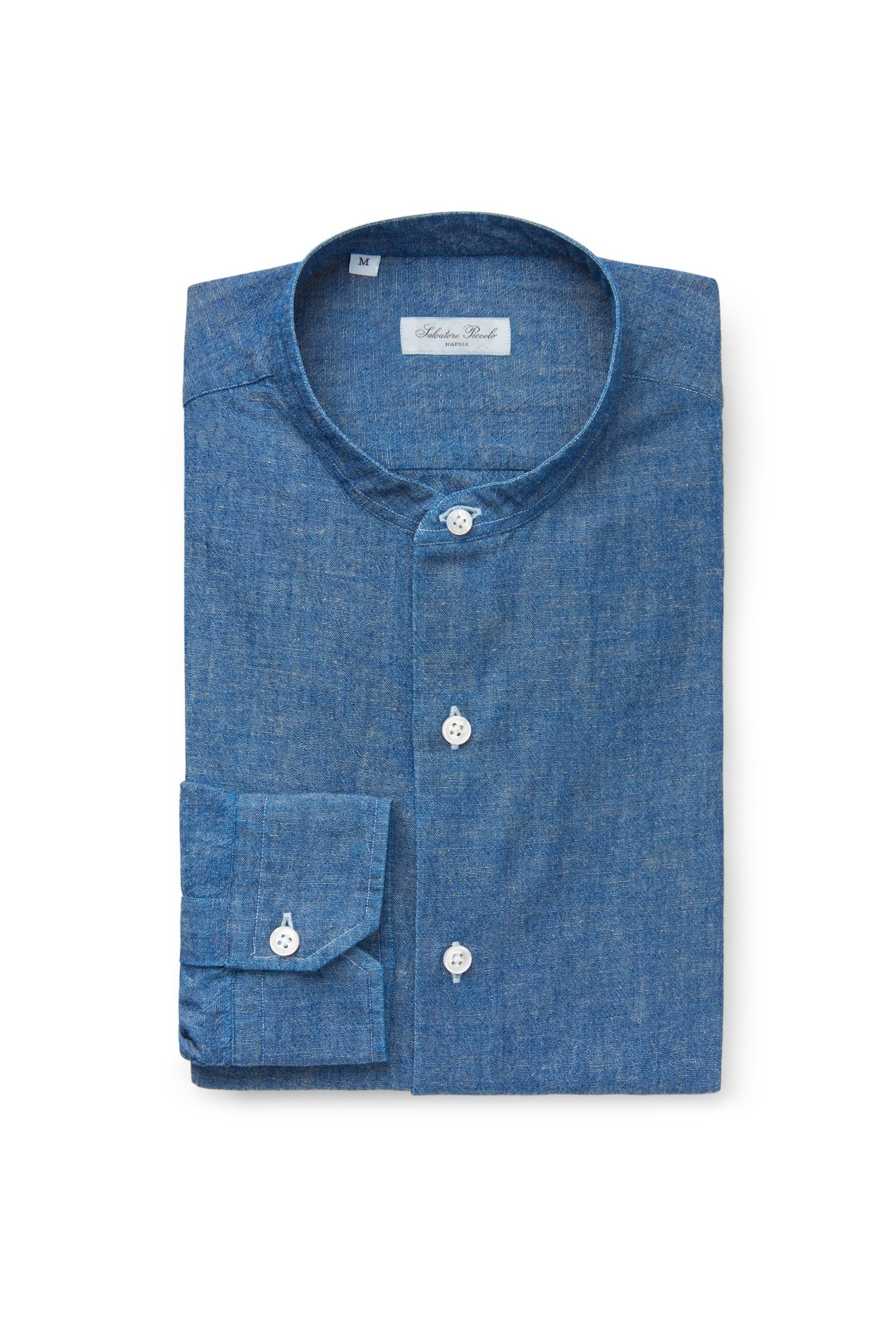 Chambray shirt 'Robert' Grandad collar blue