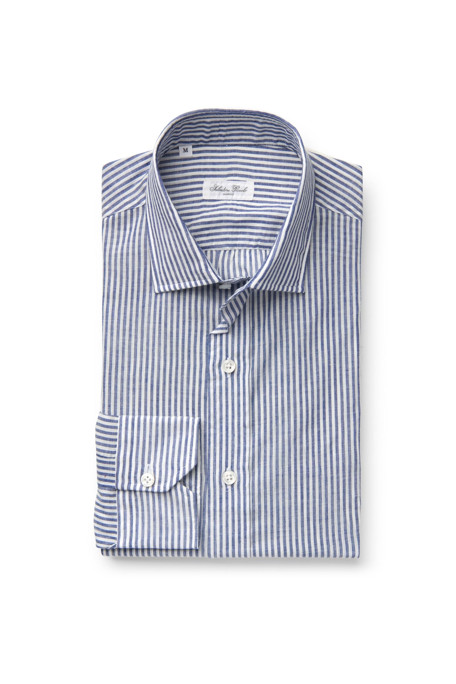 Casual shirt with a shark collar, navy striped