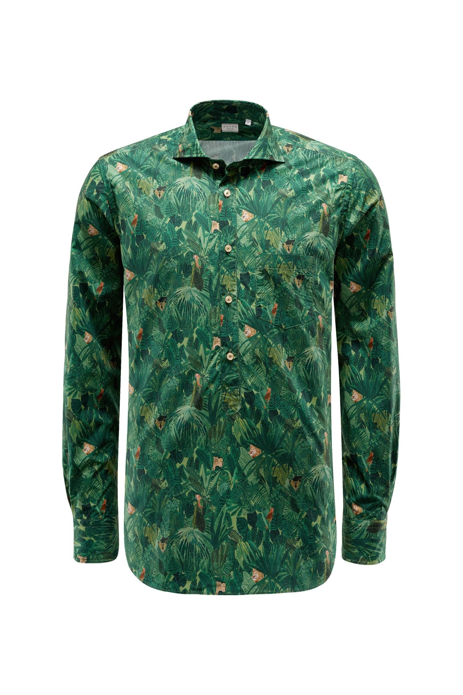 Popover shirt 'Tailor Fit' shark collar green patterned