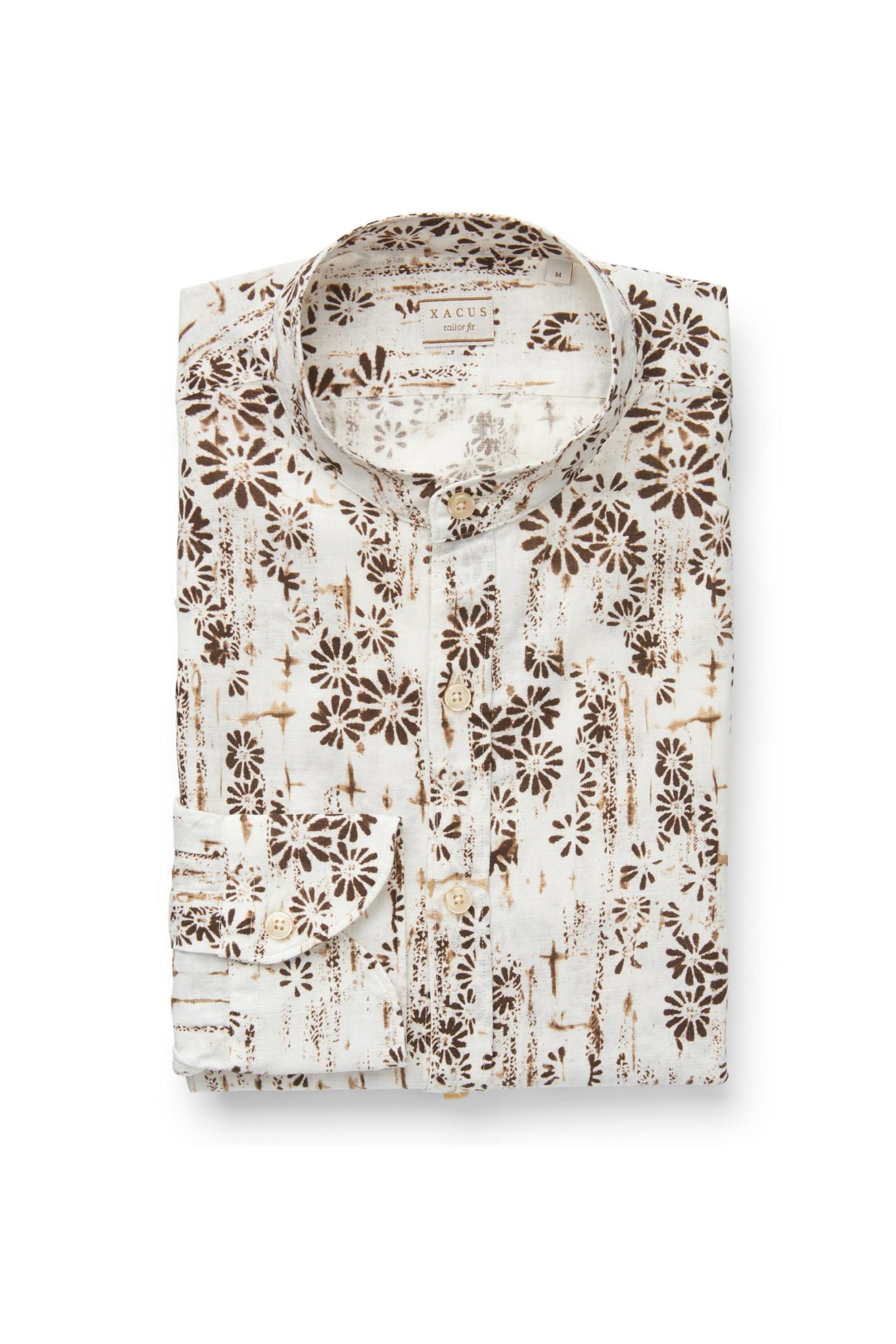 Casual shirt 'Tailor Fit' grandad collar off-white/brown patterned