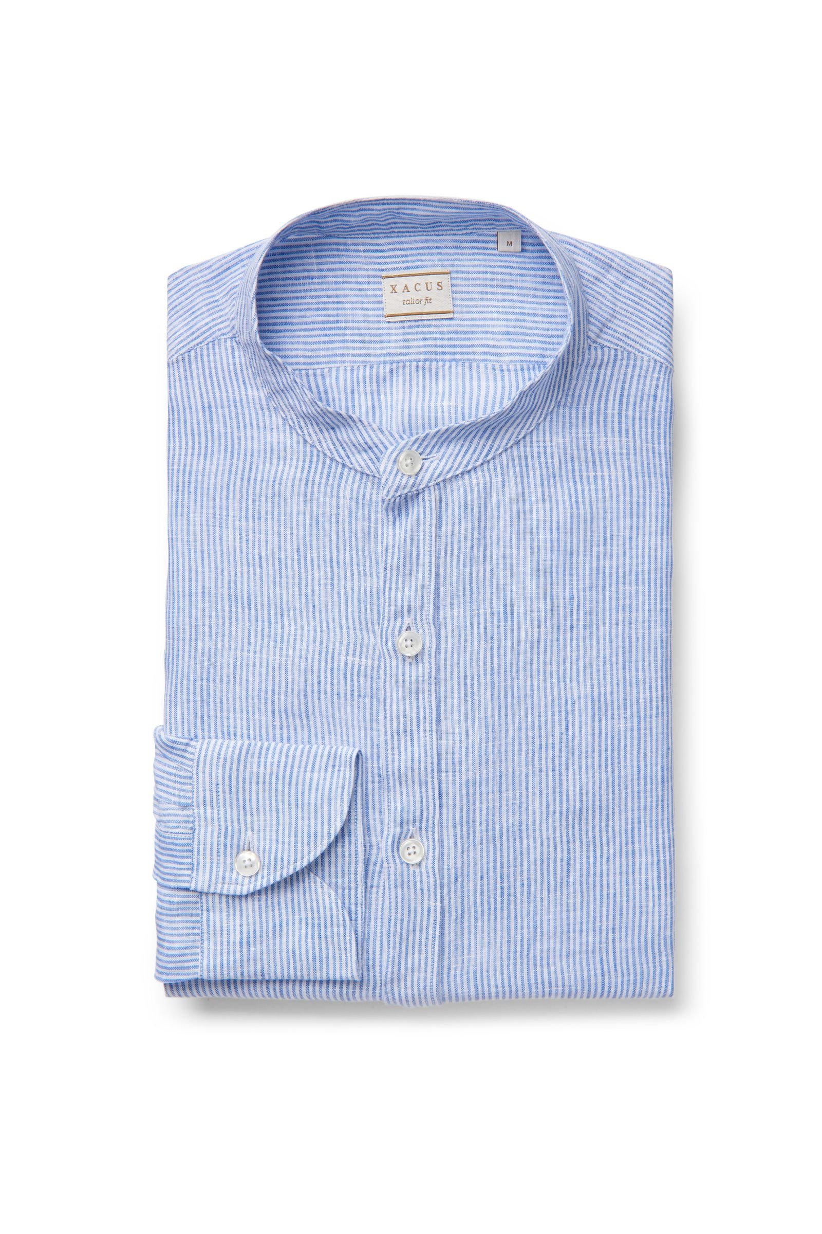 Linen shirt 'tailored fit' Grandad collar blue striped