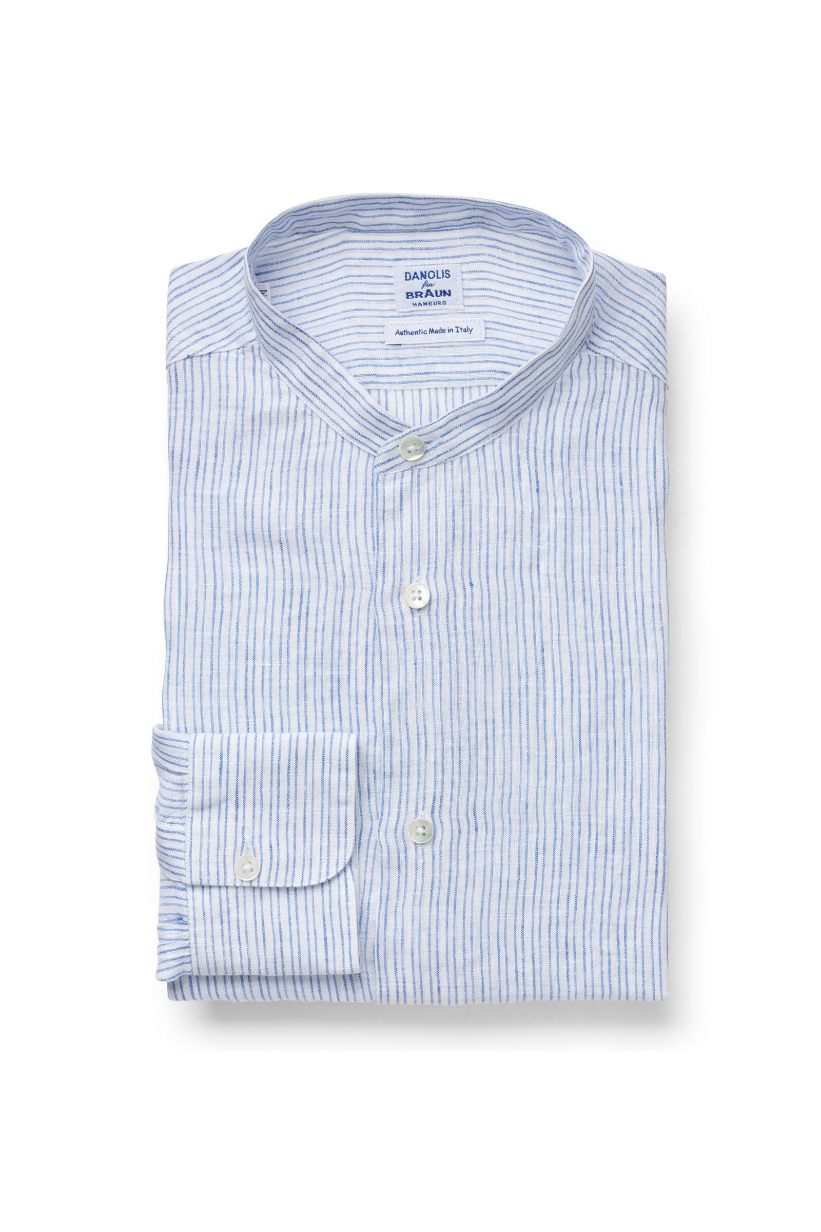 Linen shirt grandad collar grey-blue striped
