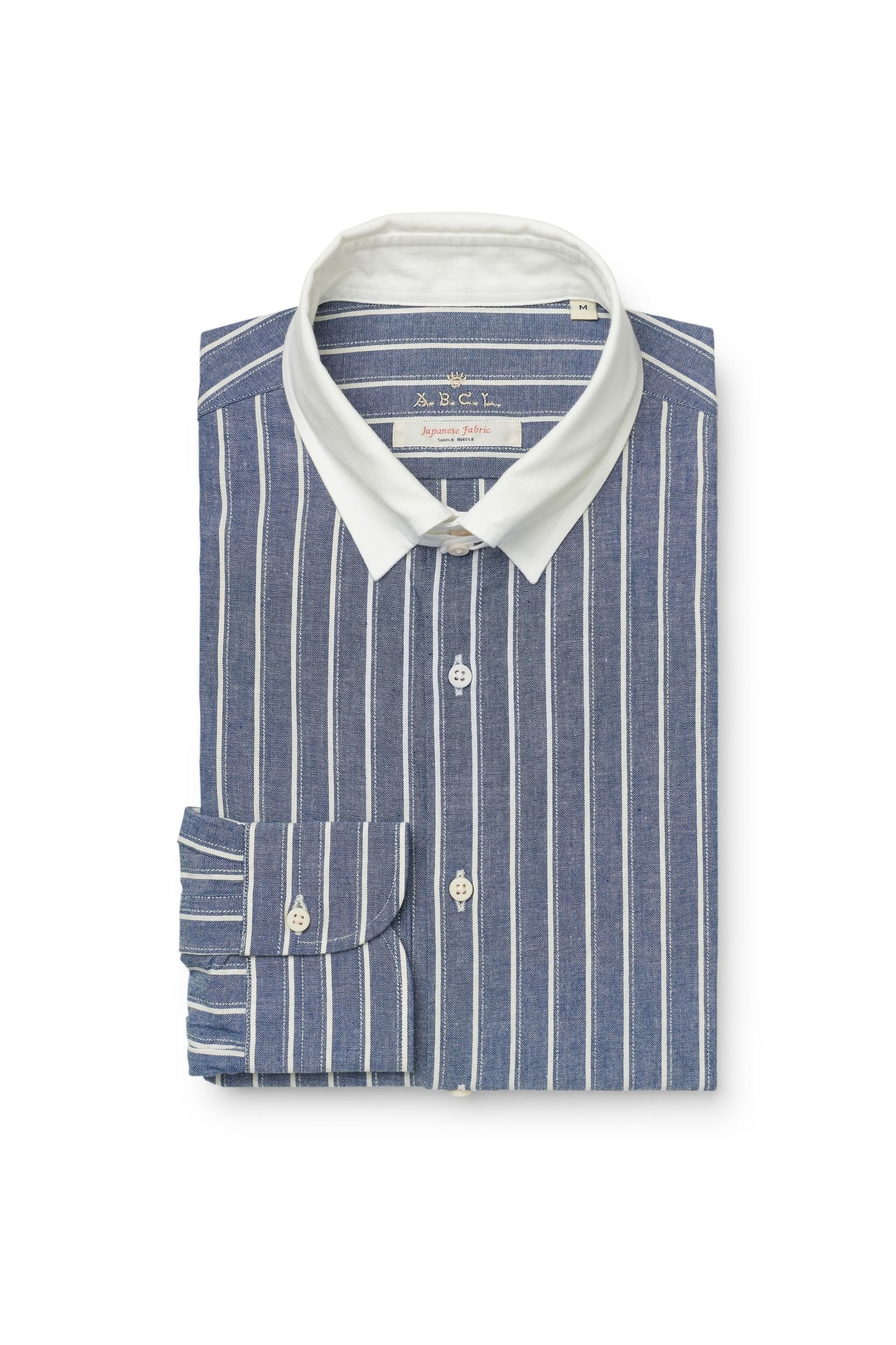 Casual shirt English collar smoky blue/light beige striped