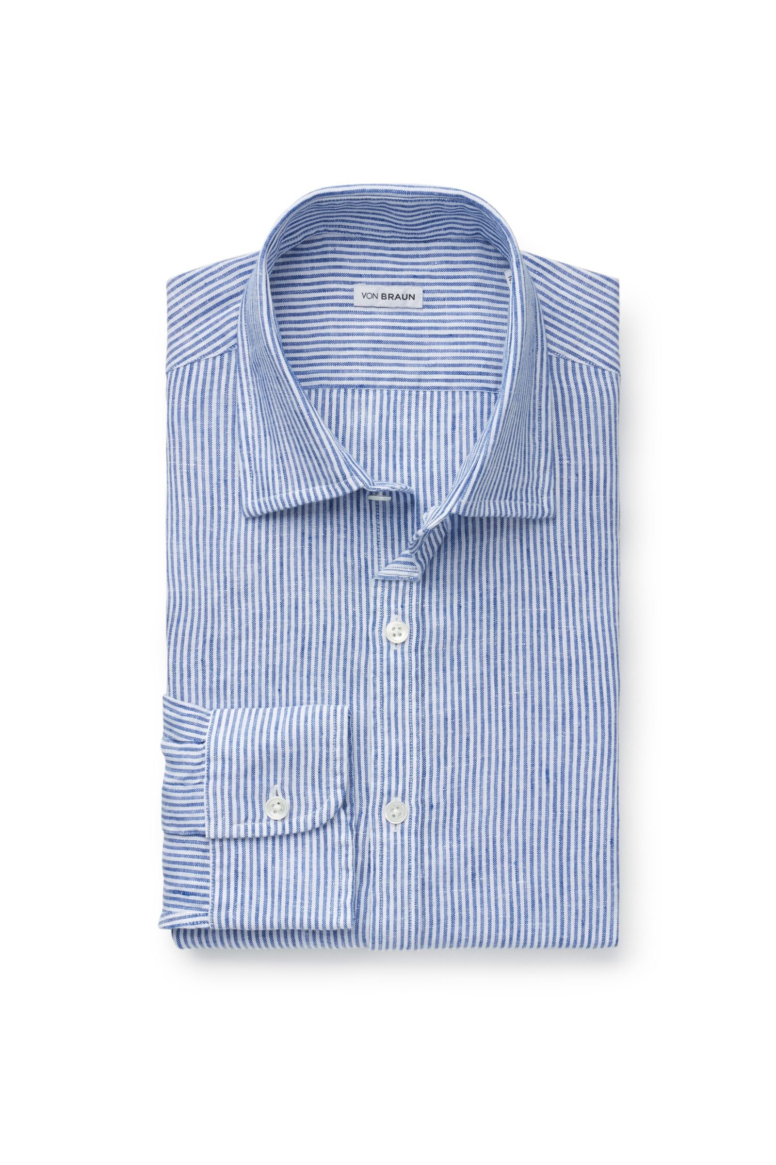 Linen shirt Kent collar grey-blue striped