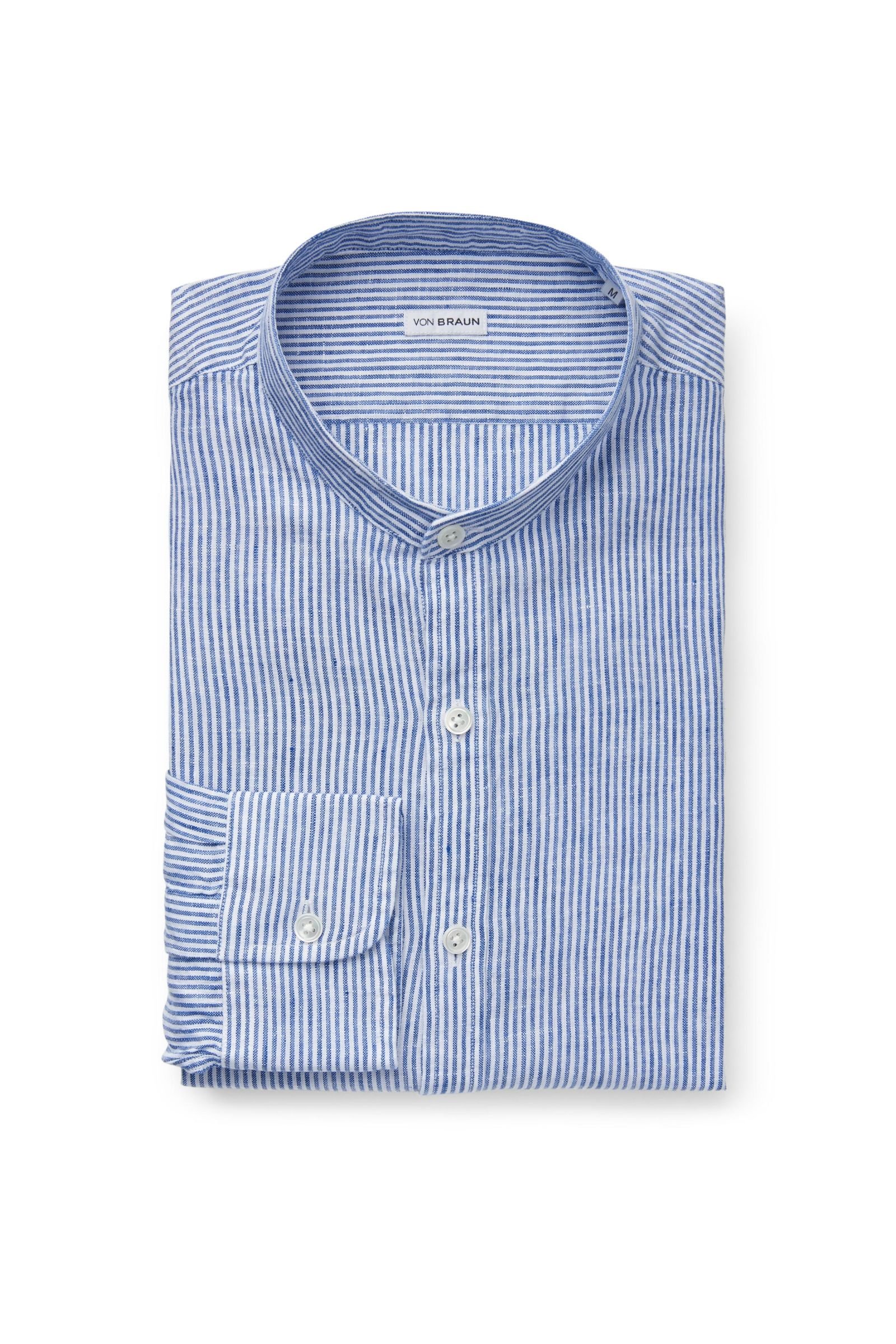 Linen shirt grandad collar grey-blue striped